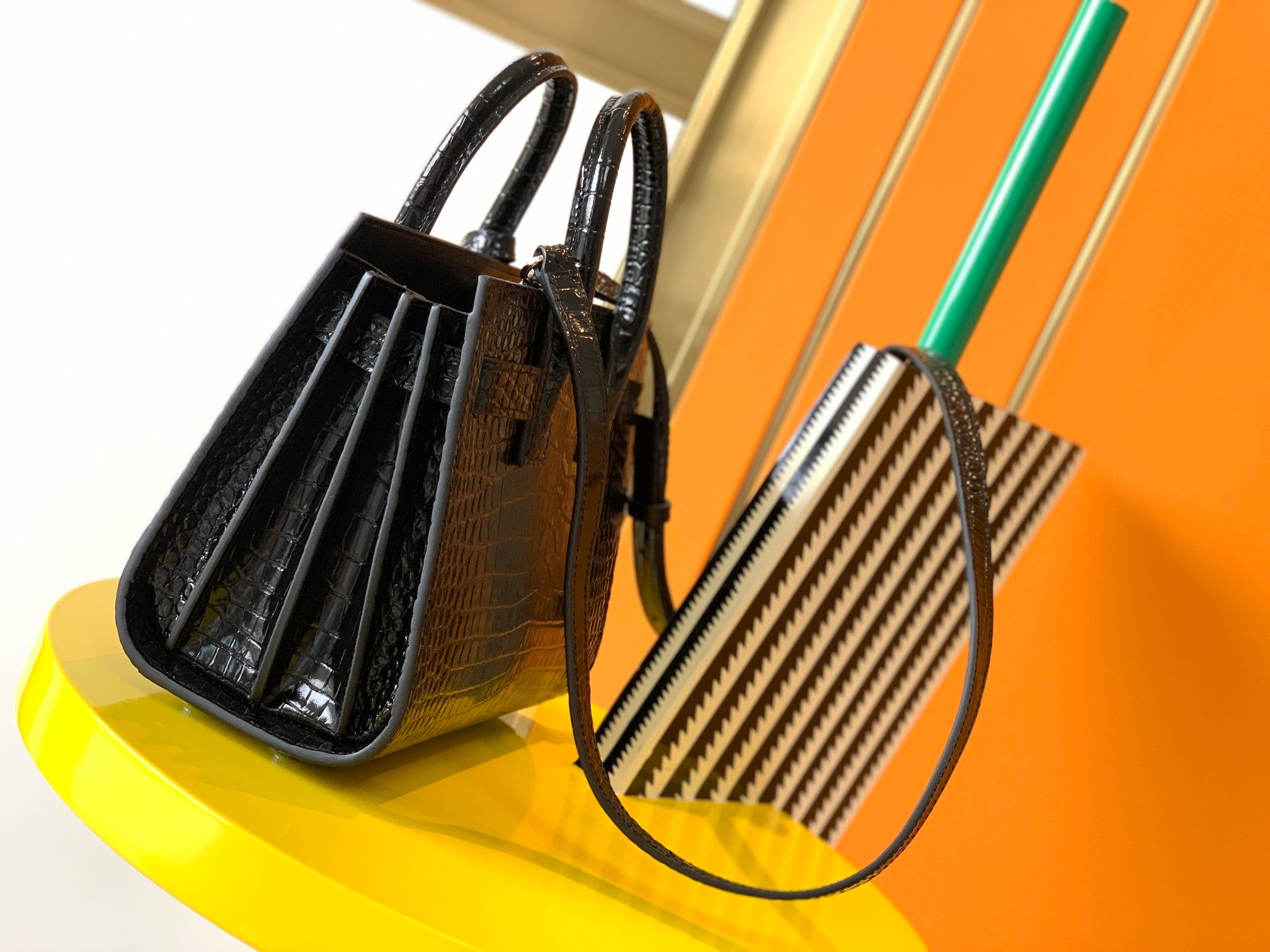 YSL Classic Sac De Jour Nano In Crocodile Shiny Embossed Leather