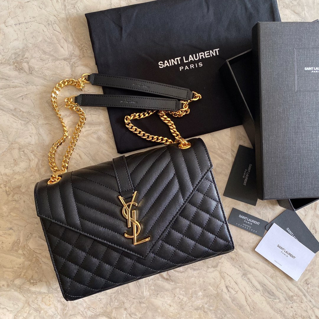 YSL Envelope Medium Bag In Mix Matelasse Grain De Poudre Embossed Leather