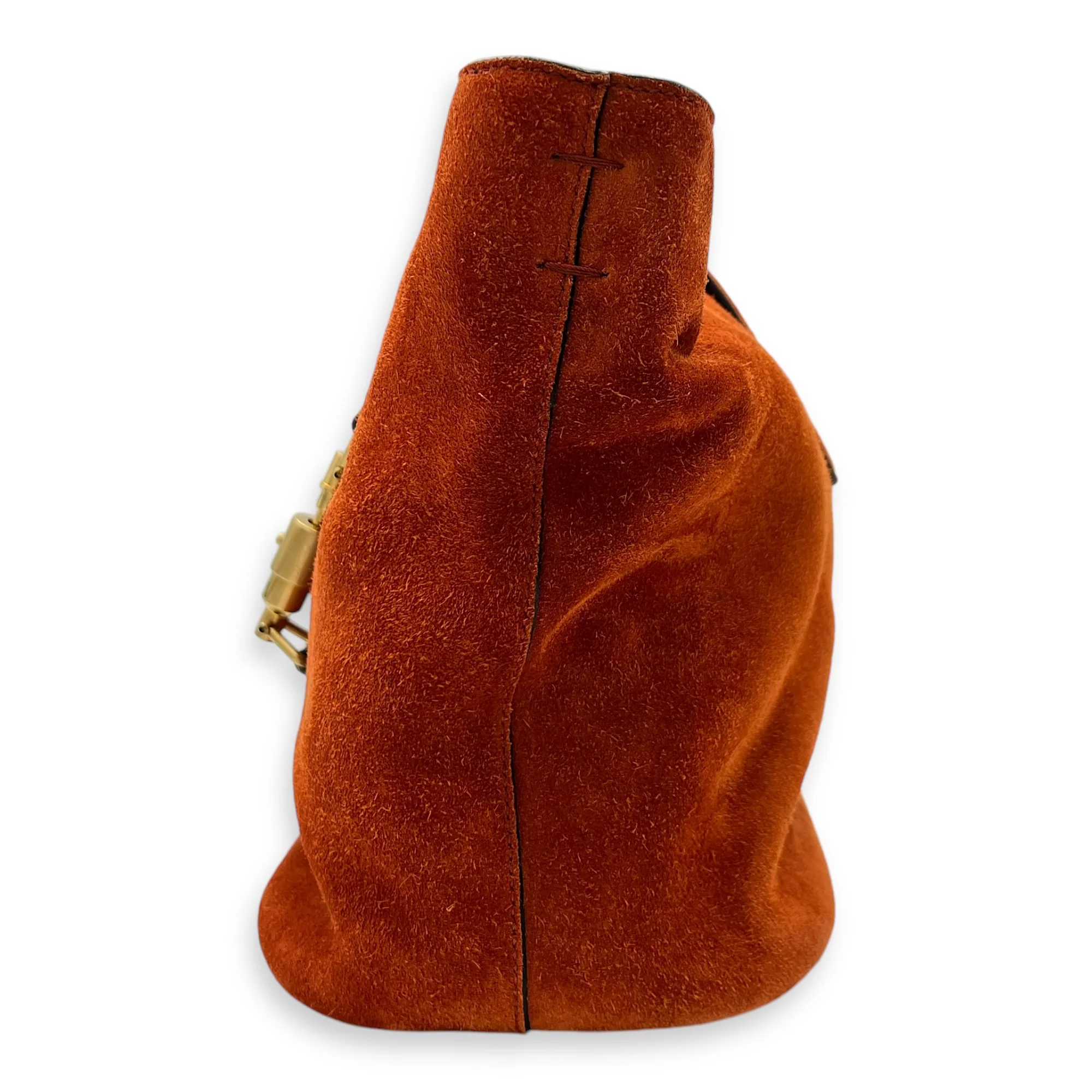 Jackie Orange Bucket Bag in Suede Leather, Gold hardware