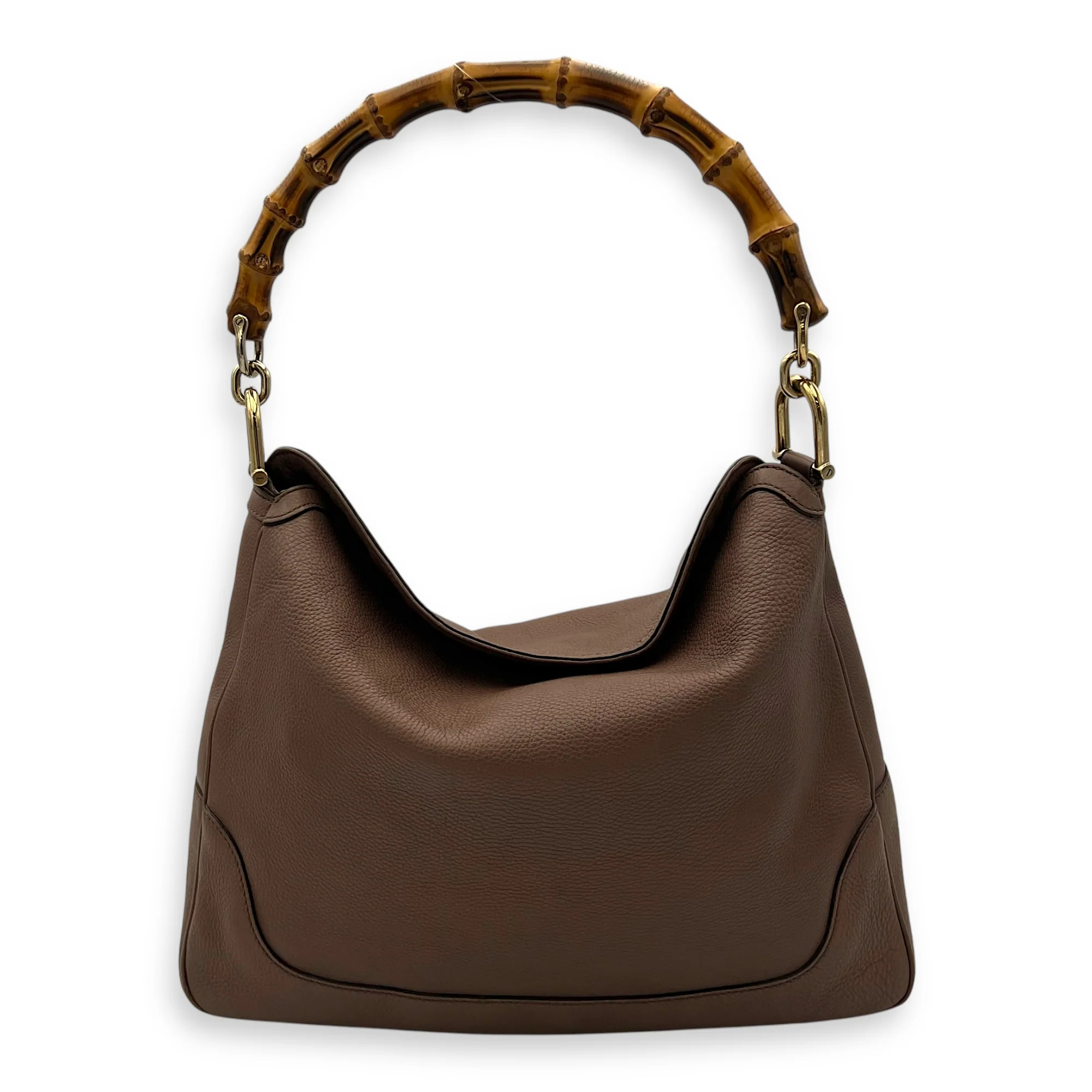 Bamboo Brown Top Handle Bag in Calfskin, Gold hardware