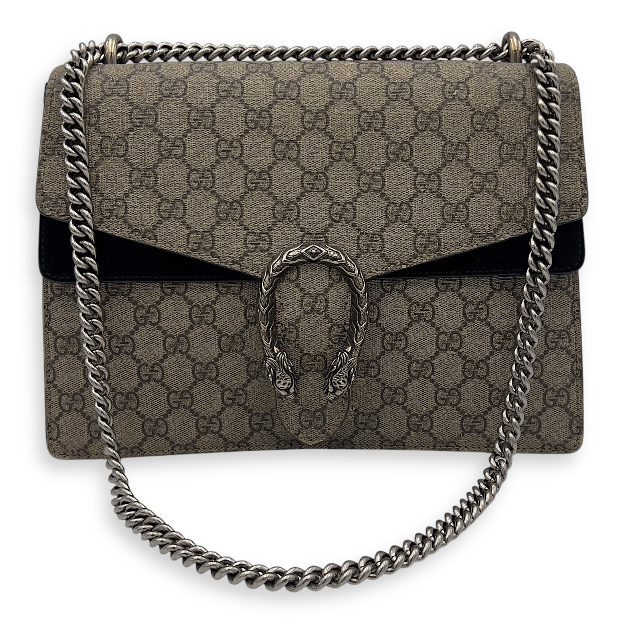 Dionysus Shoulder Bag Beige in Coated Canvas, Silver hardware