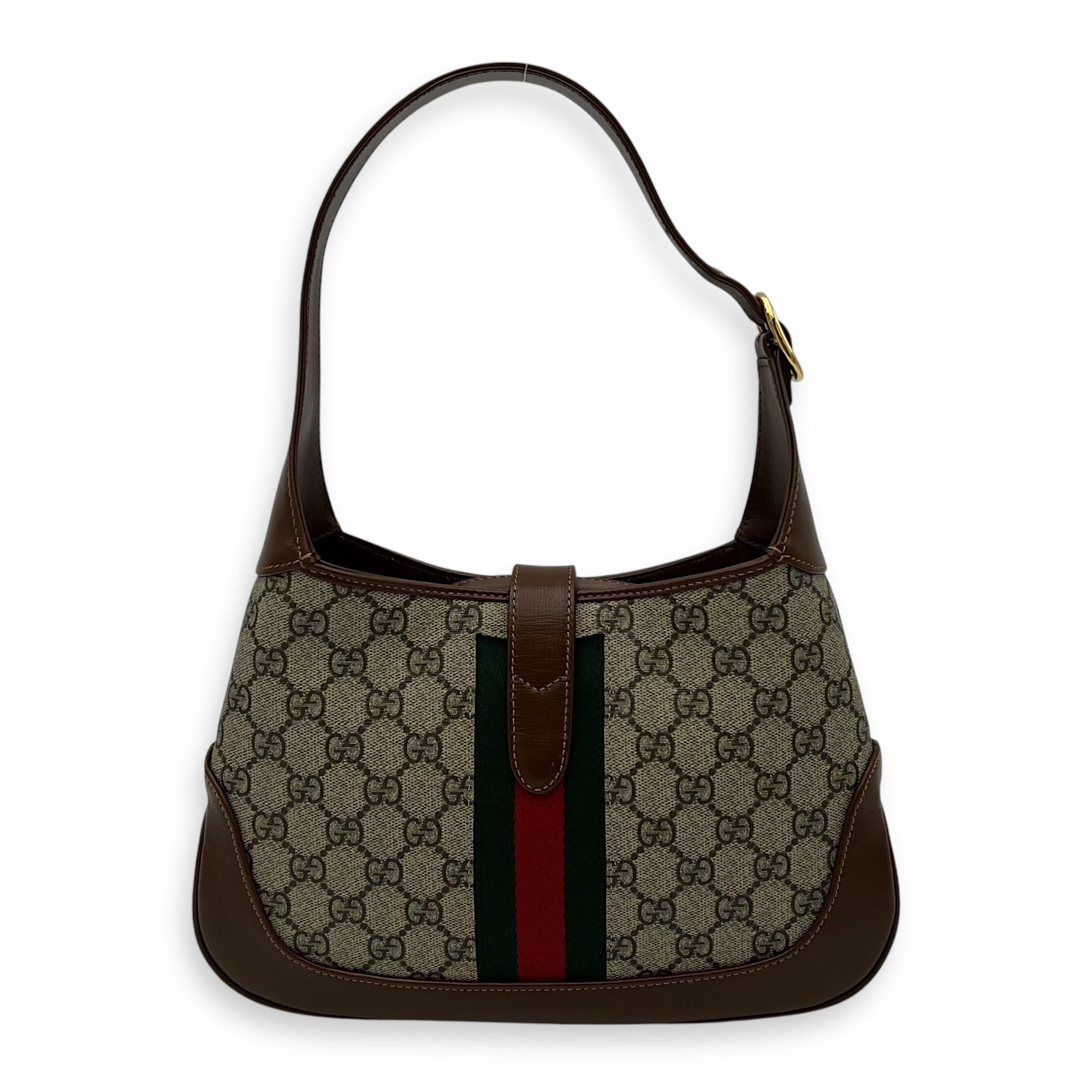 Jackie 1961 Brown Shoulder Bag in Monogram Coated Canvas, Gold hardware
