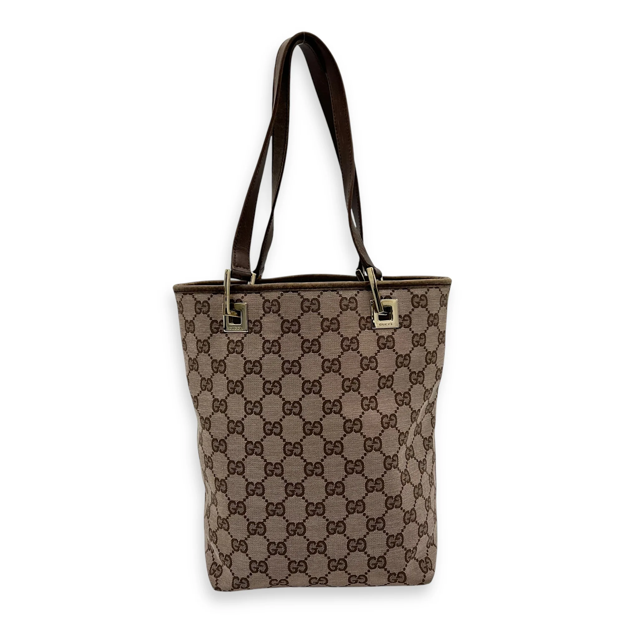 GG Tote Bag Brown in Canvas, Gold hardware