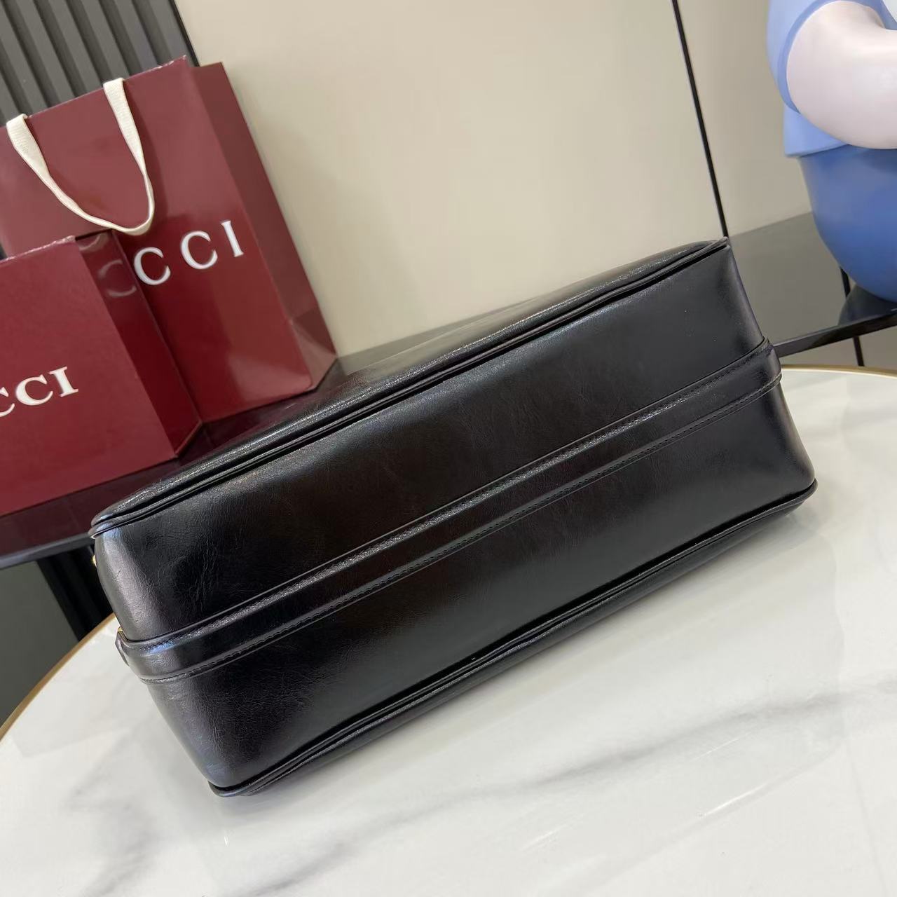 Gucci Half Horsebit Shoulder Black soft glossy leather Medium - Bag