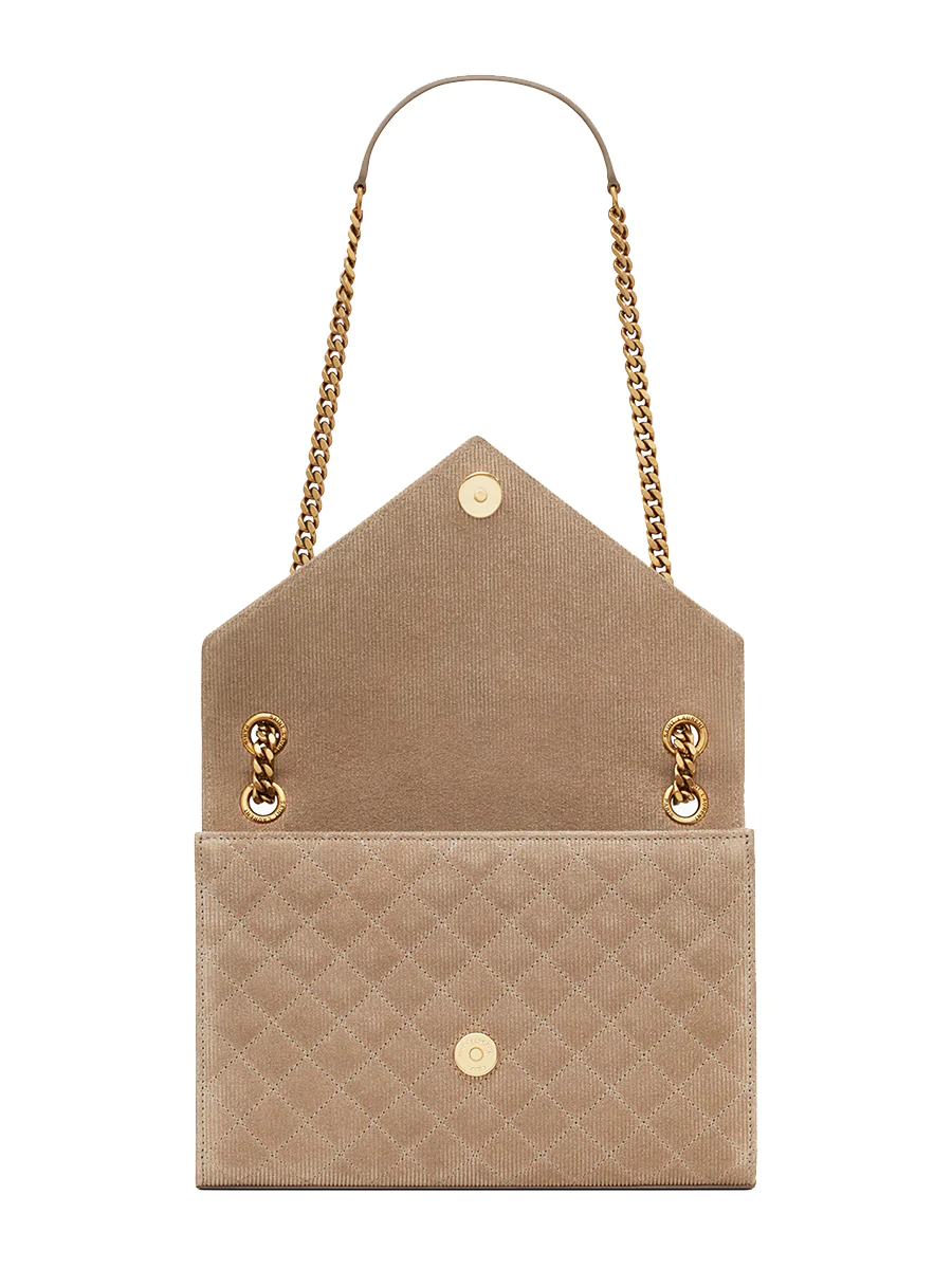 Envelope Medium Chain Bag in Mix Matelasse Corduroy in Greyish Brown