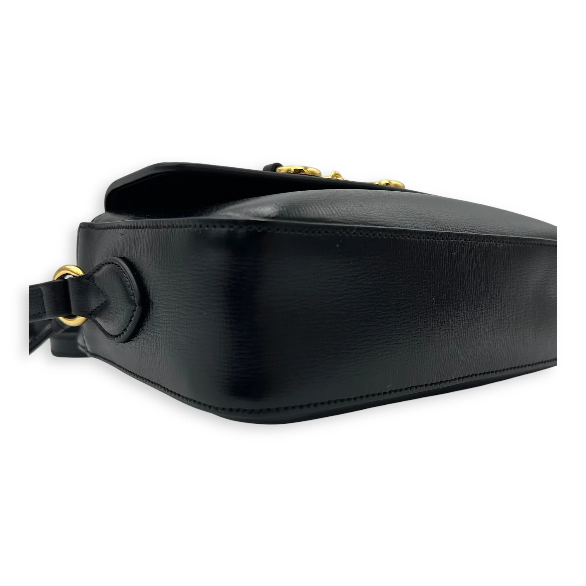 Horsebit 1955 Shoulder Bag Black in Calfskin, Gold hardware