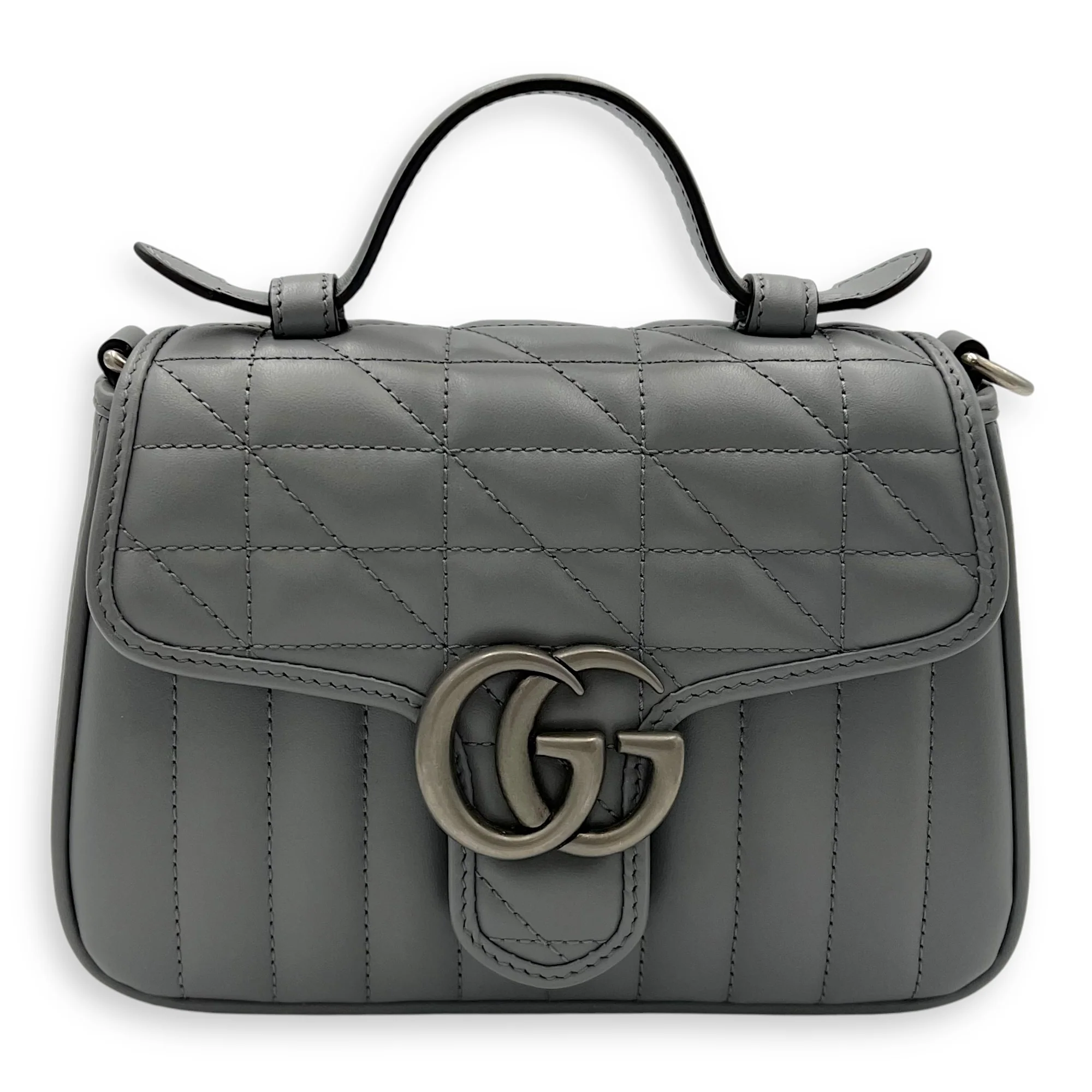 Marmont Top Handle Bag Blue in Calfskin, Gunmetal hardware