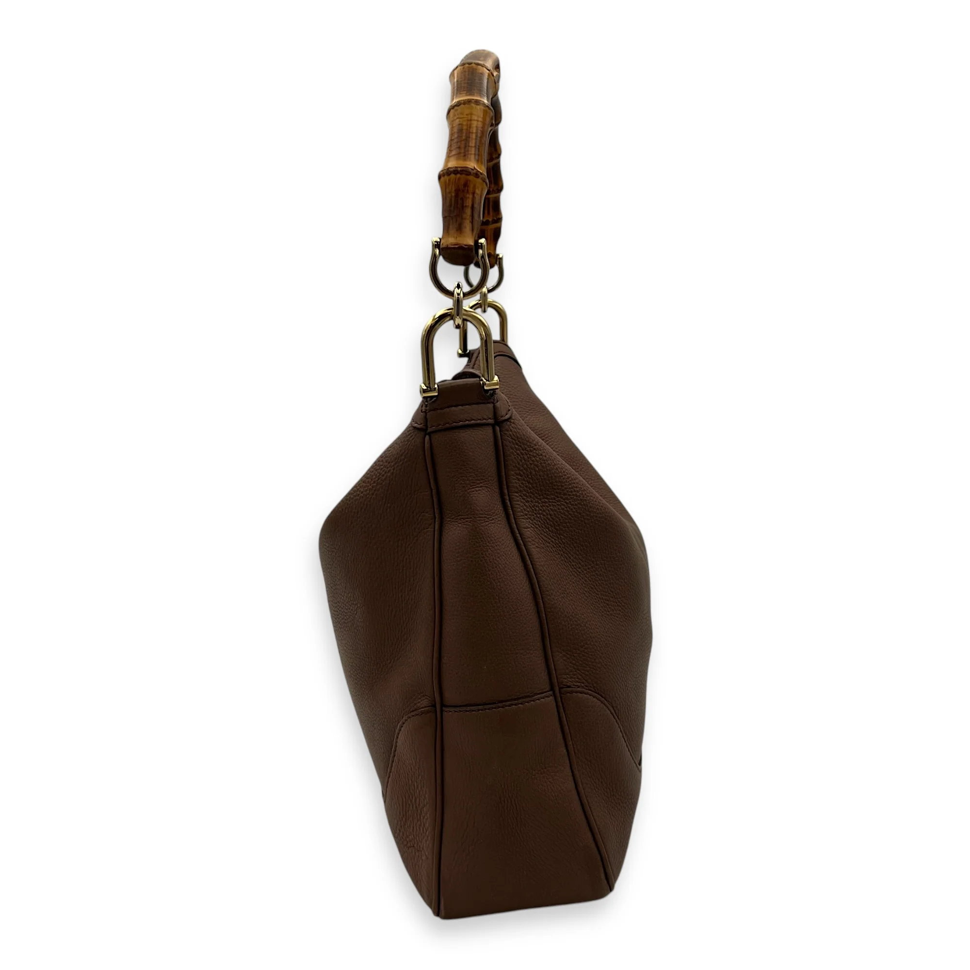 Bamboo Brown Top Handle Bag in Calfskin, Gold hardware