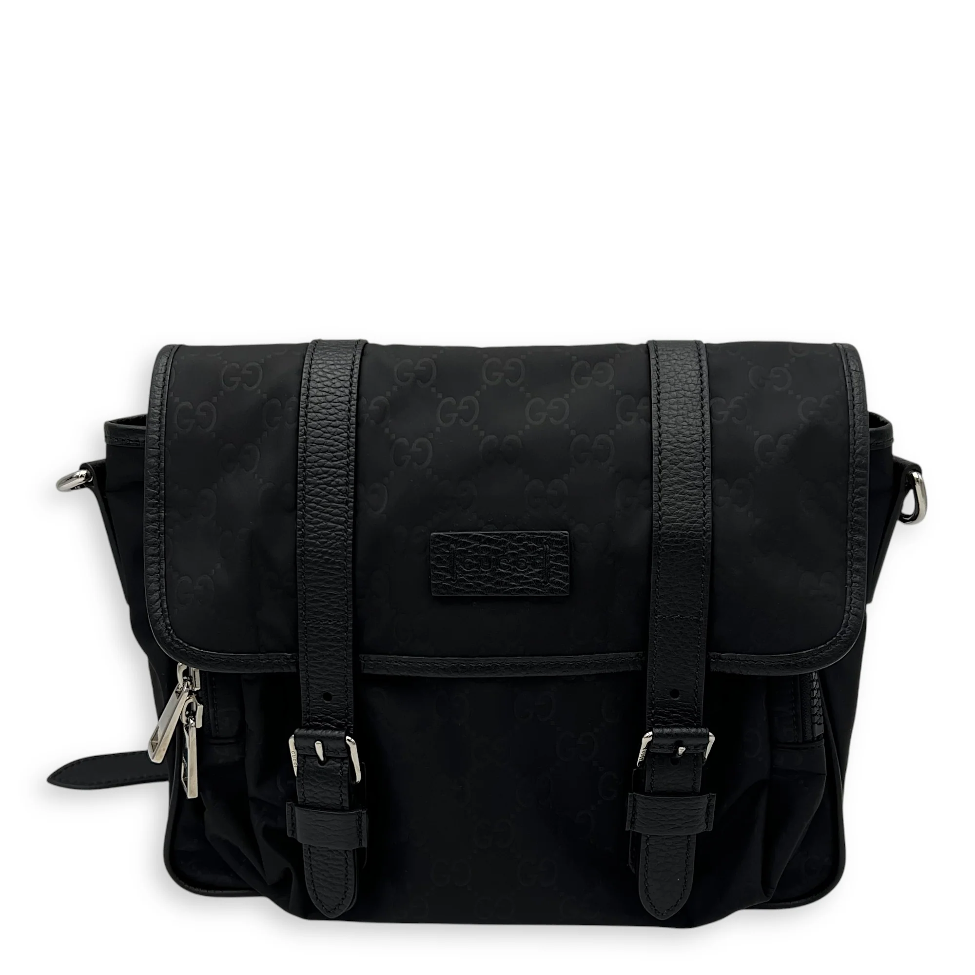 GG Crossbody Bag Black in Nylon, Silver hardware