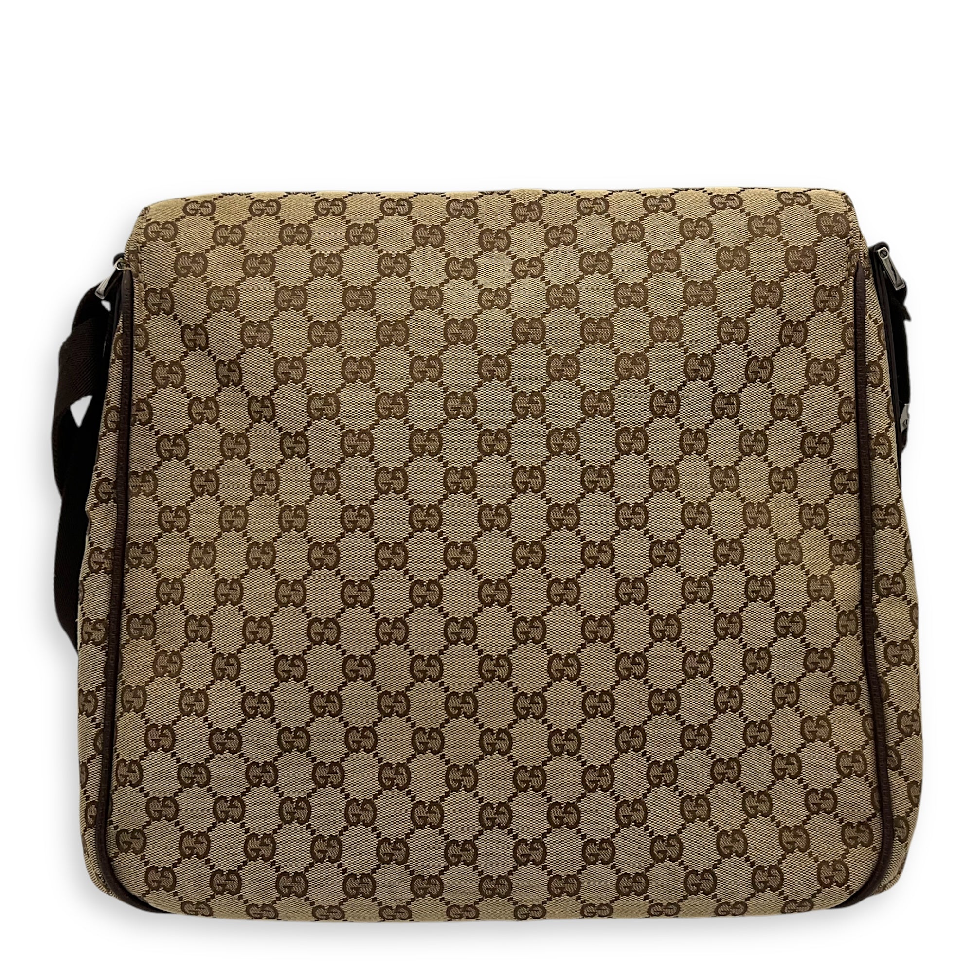 GG Canvas Brown Messenger in Jacquard, Silver hardware