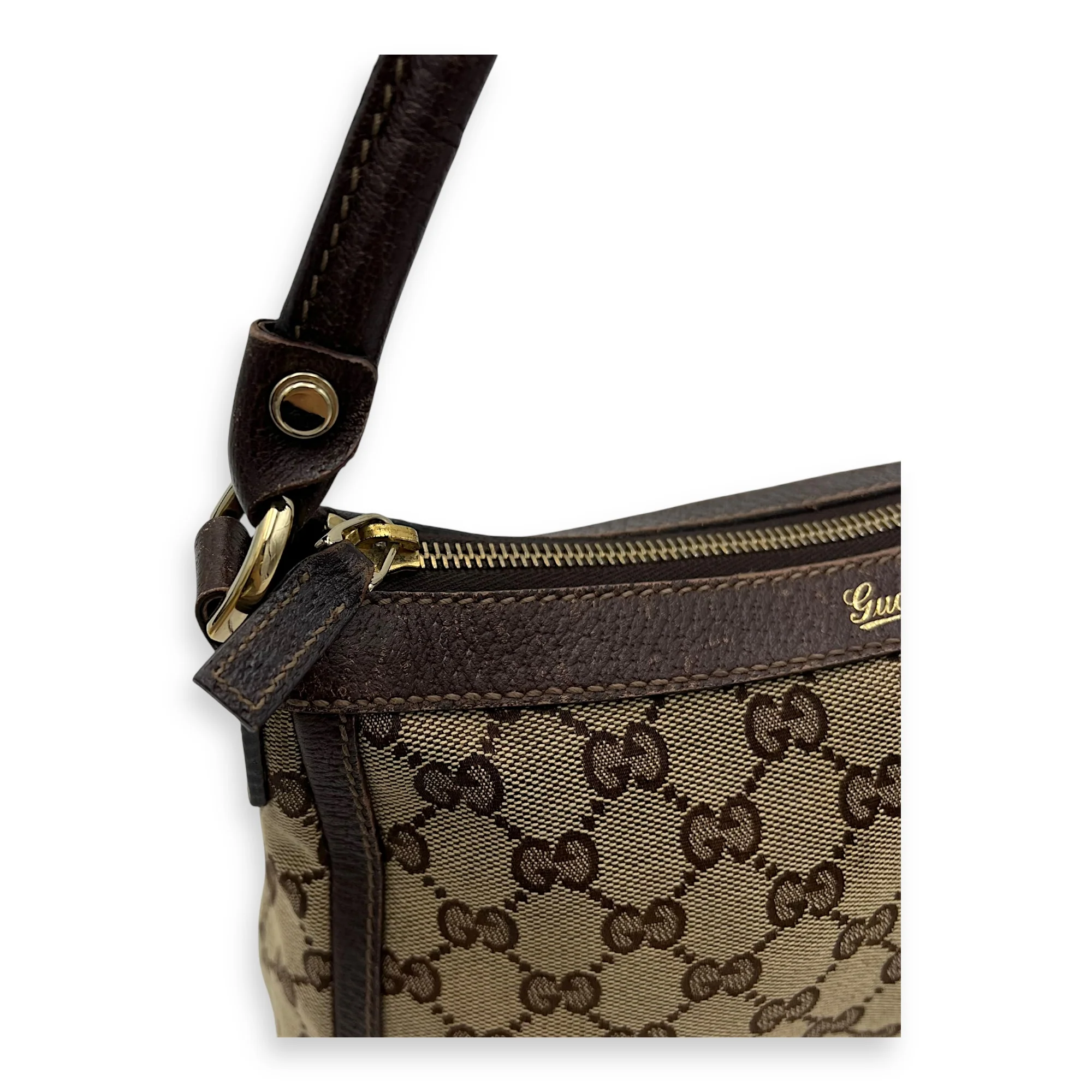 GG Top Handle Bag Brown in Canvas, Gold hardware