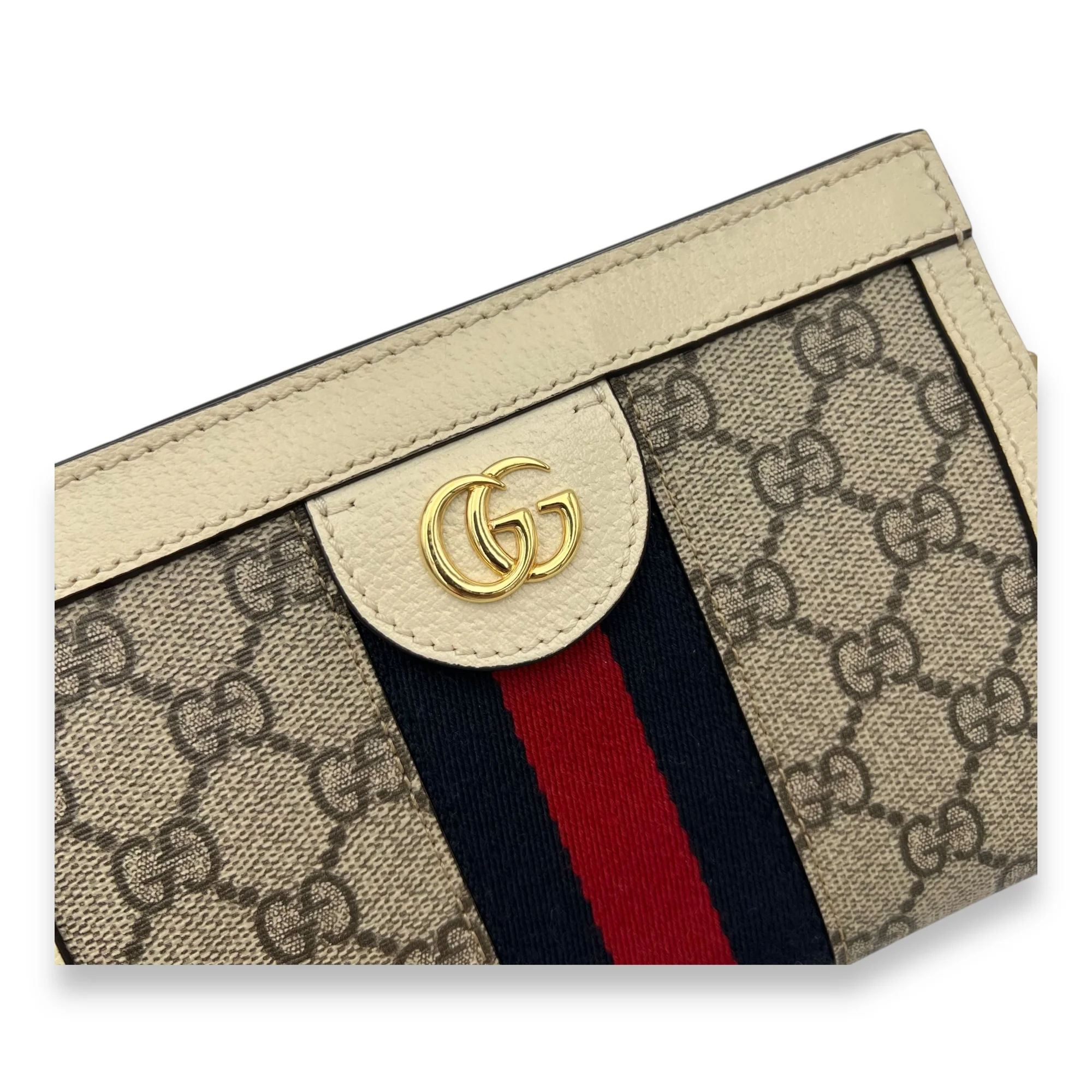 Ophidia Mini White Shoulder Bag in Coated Canvas, Gold hardware