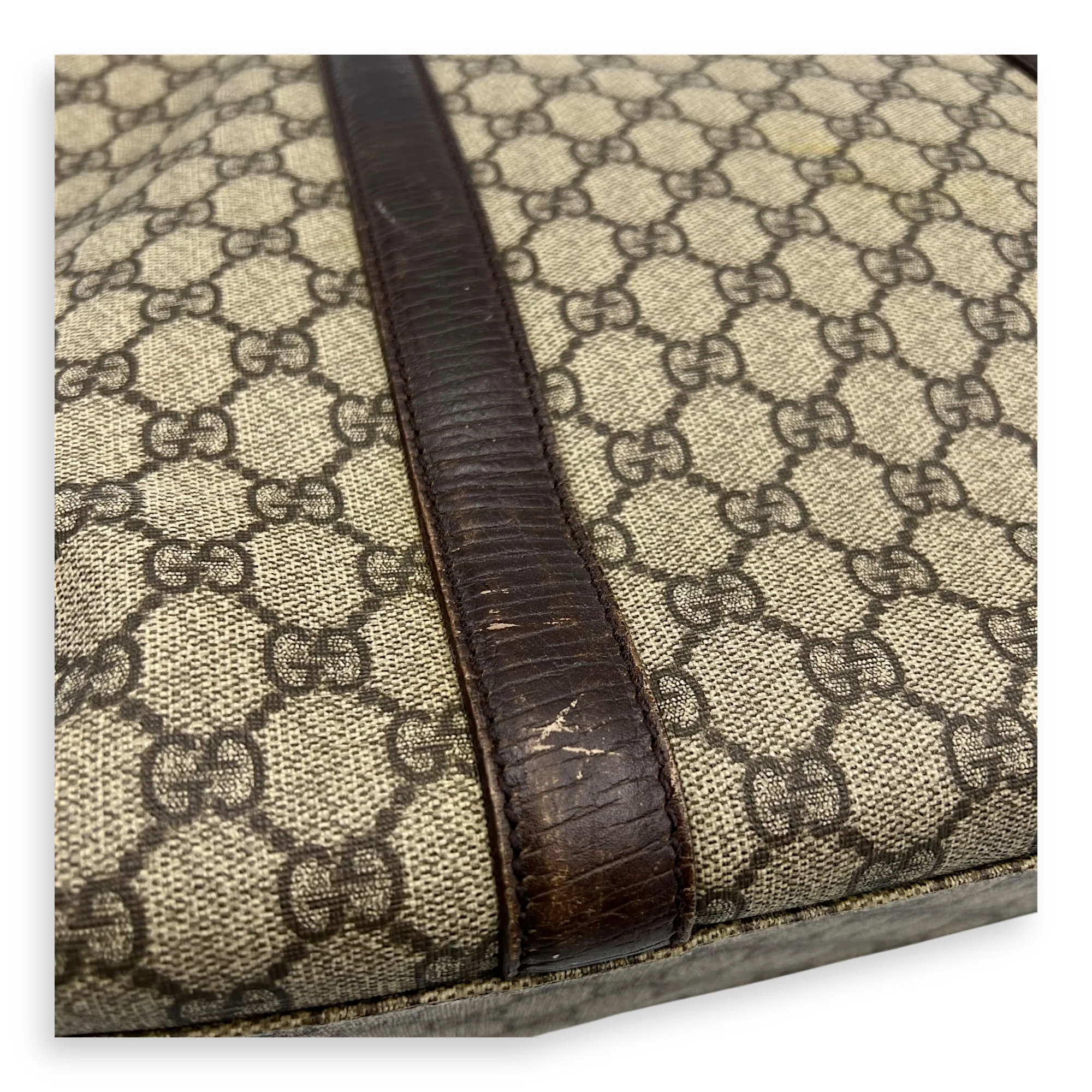 Vintage Top Handle Bag Brown in Coated Canvas, Silver hardware