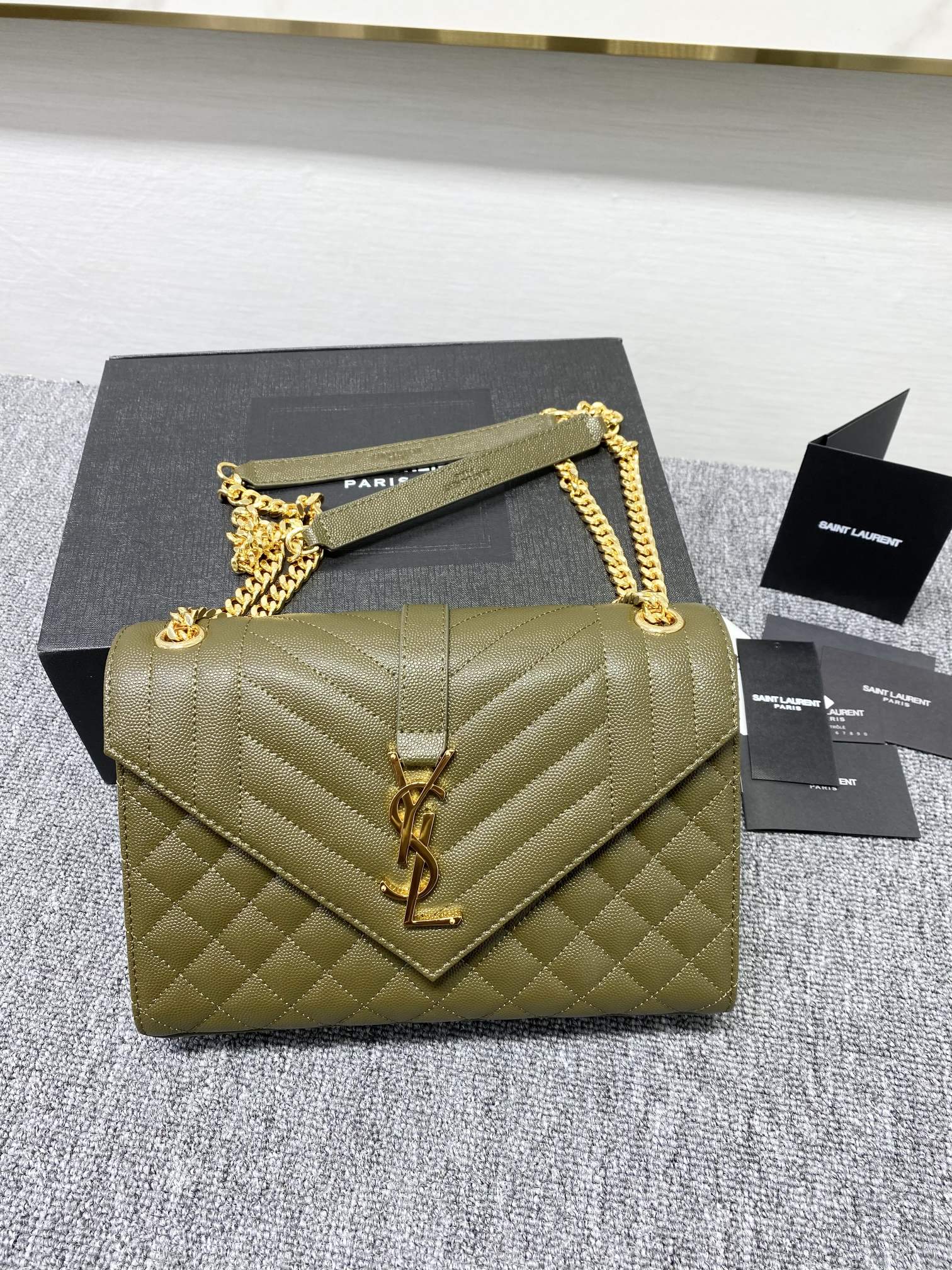 YSL Envelope Medium Bag In Mix Matelasse Grain De Poudre Embossed Leather