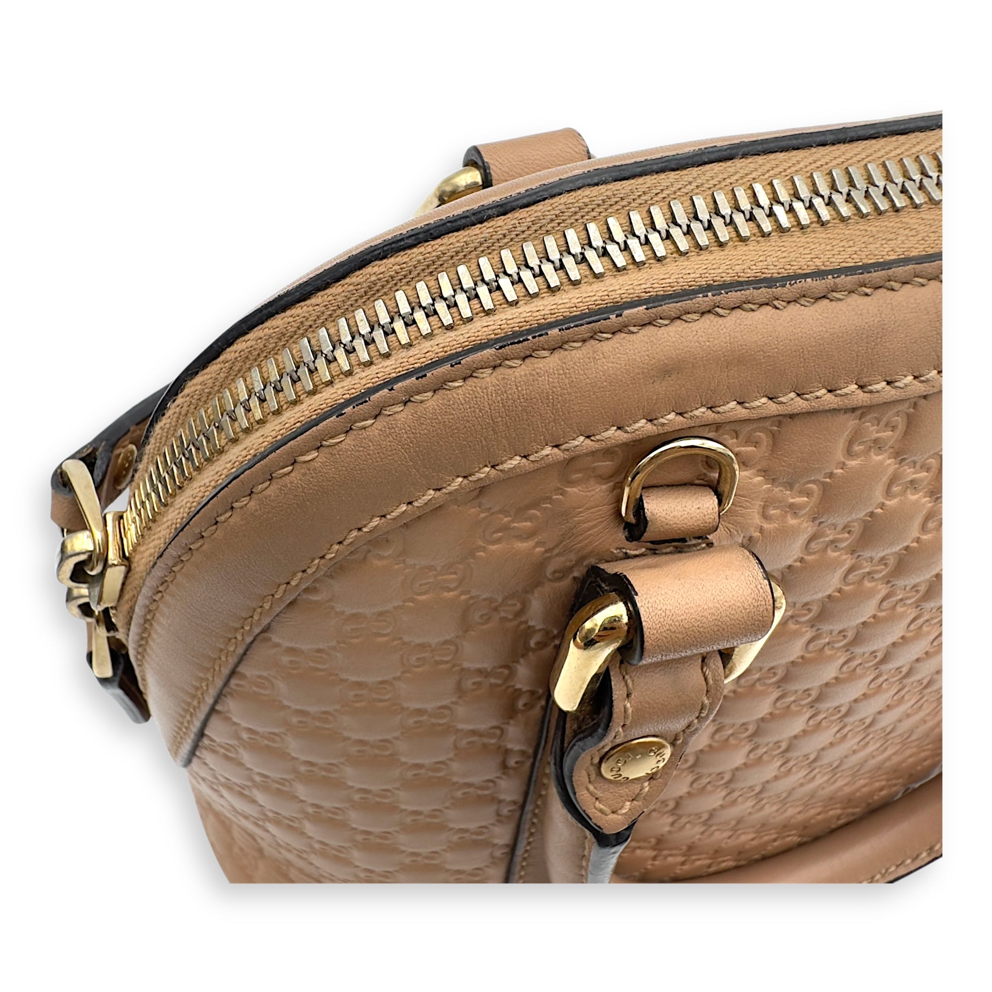 Dome Top Handle Bag Beige in Calfskin, Gold hardware