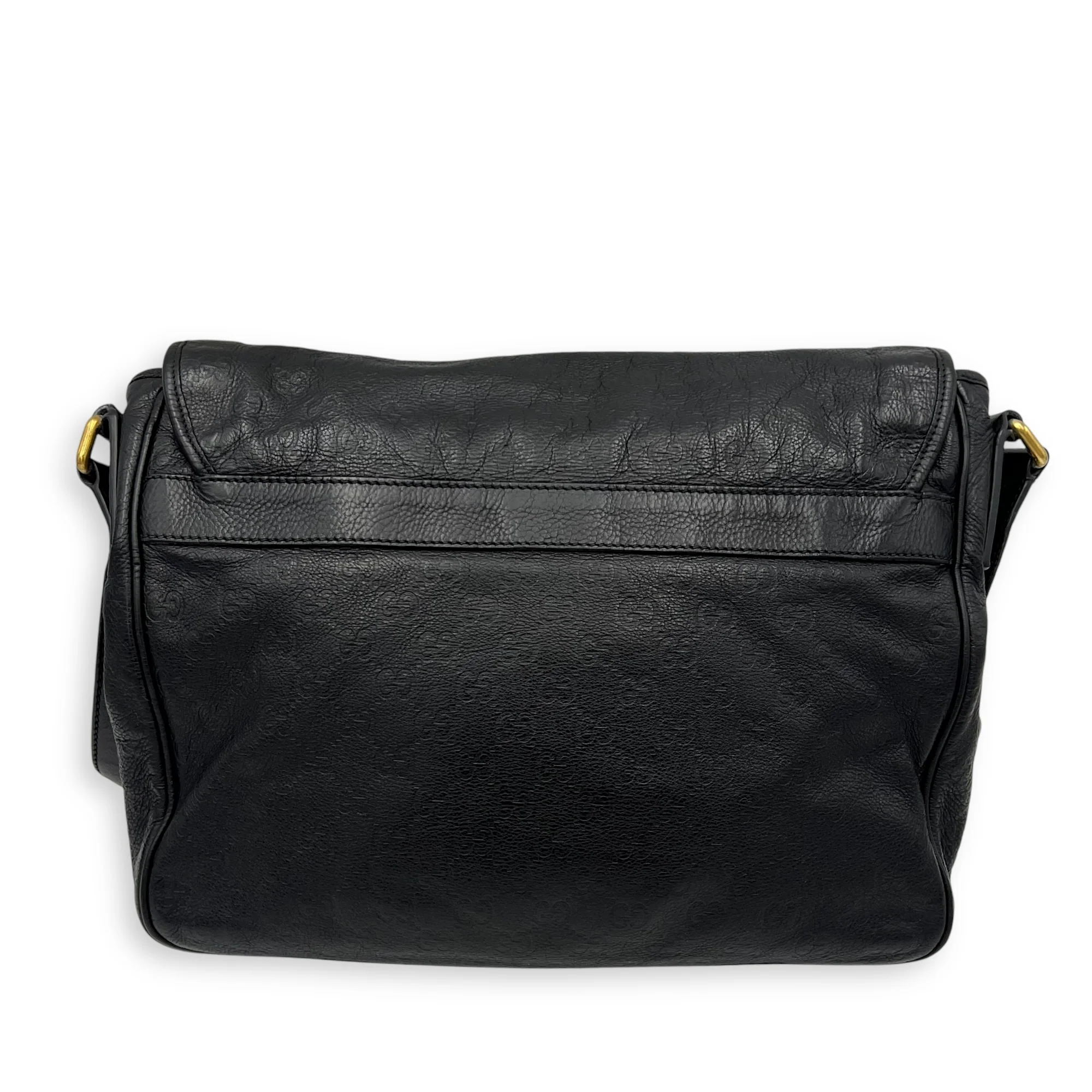 GG Supreme Black Messenger in Calfskin, Gold hardware