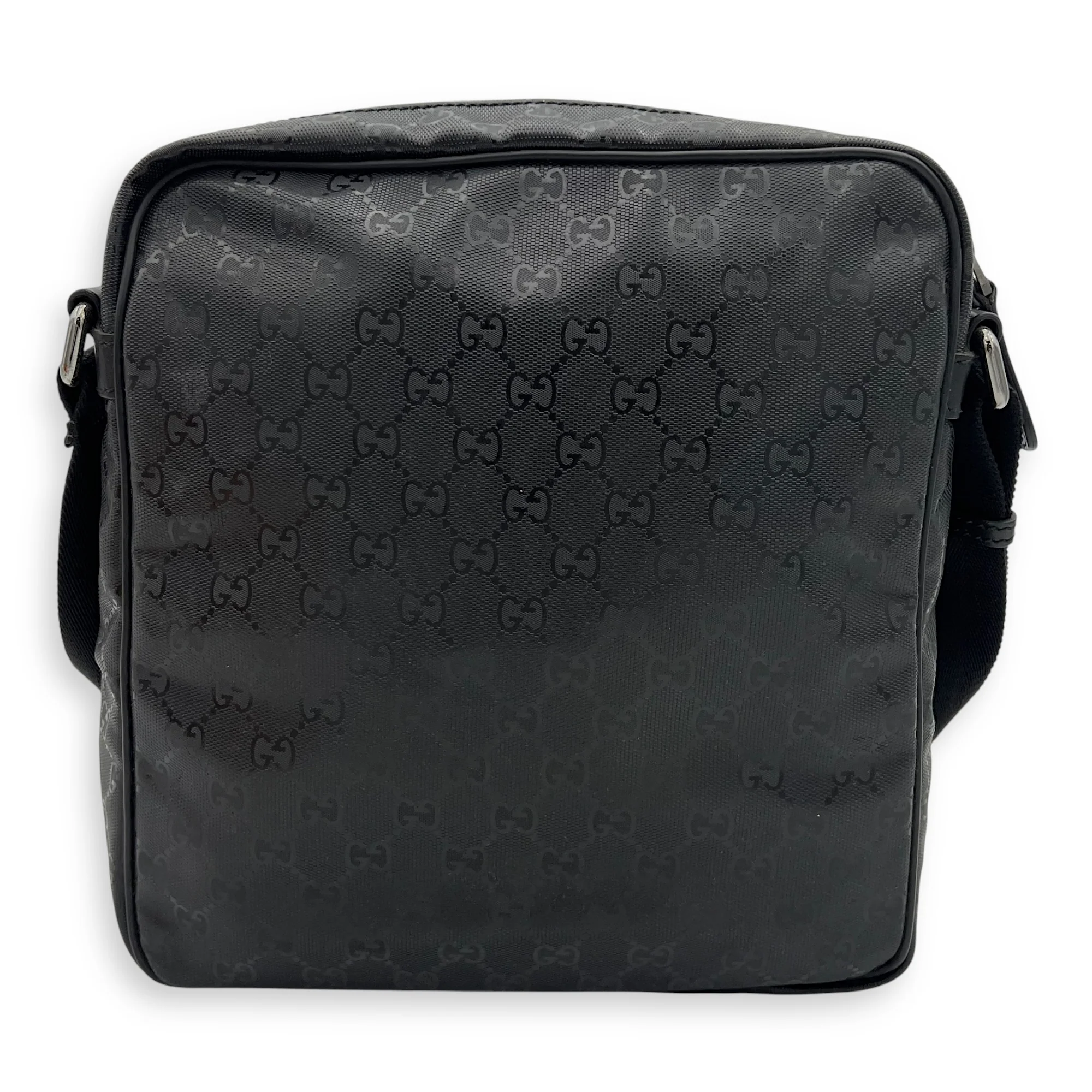 GG Messenger Black in Coated Canvas, Silver hardware