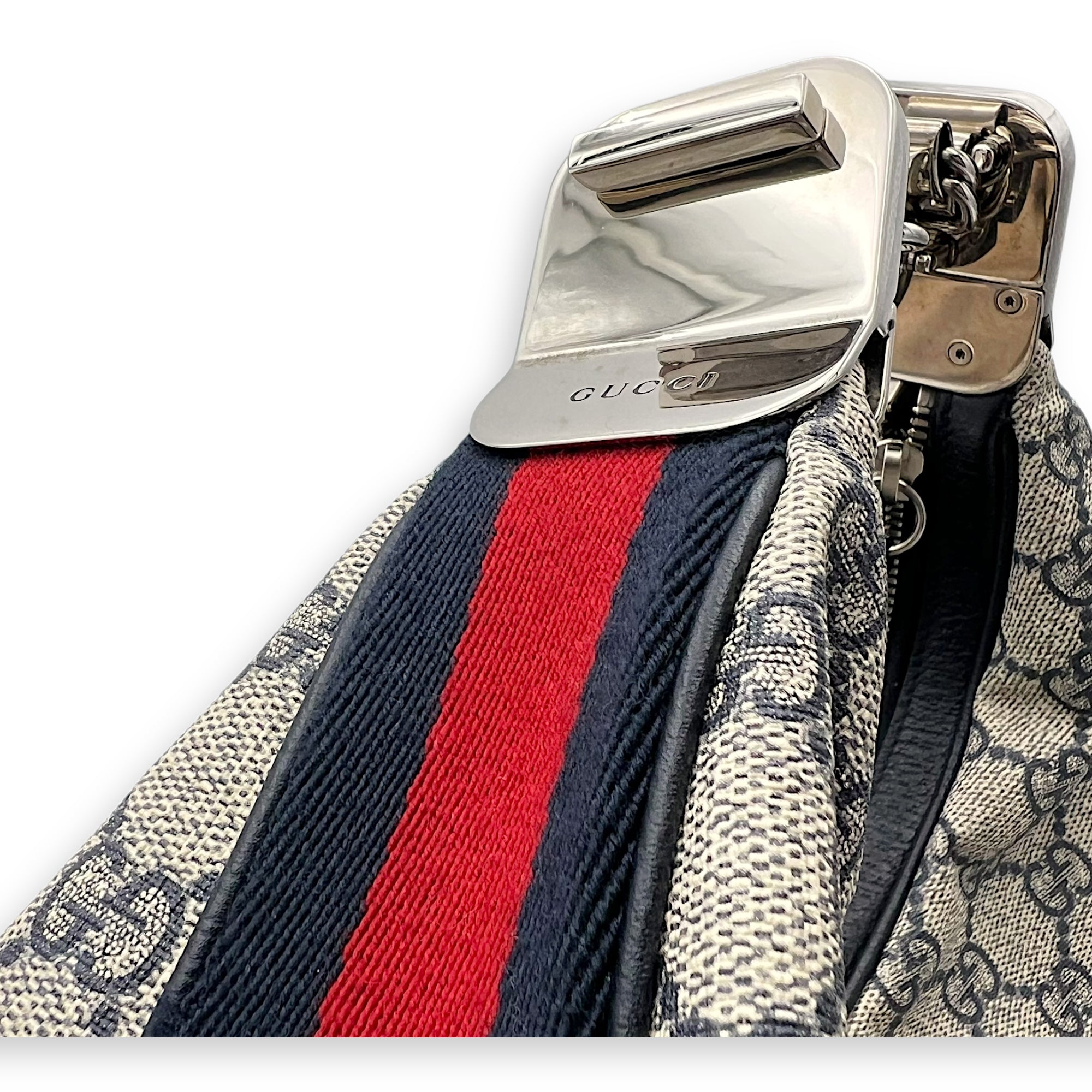 Attache Shoulder Bag Blue in Coated Canvas, Silver hardware