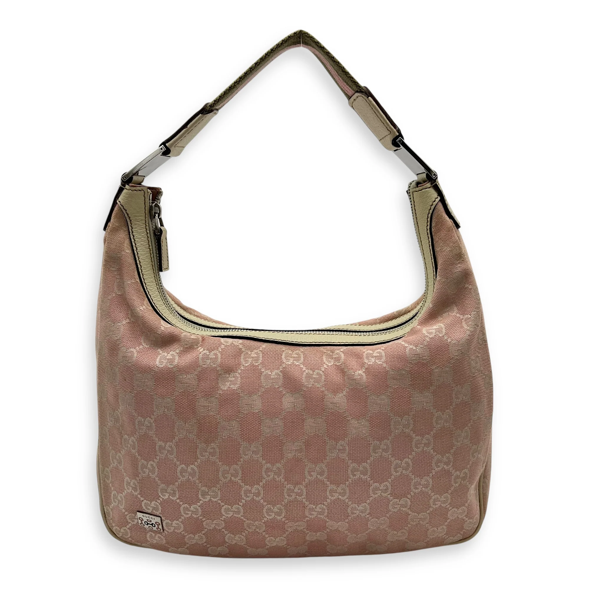 GG Shoulder Bag Pink in Canvas, Silver hardware