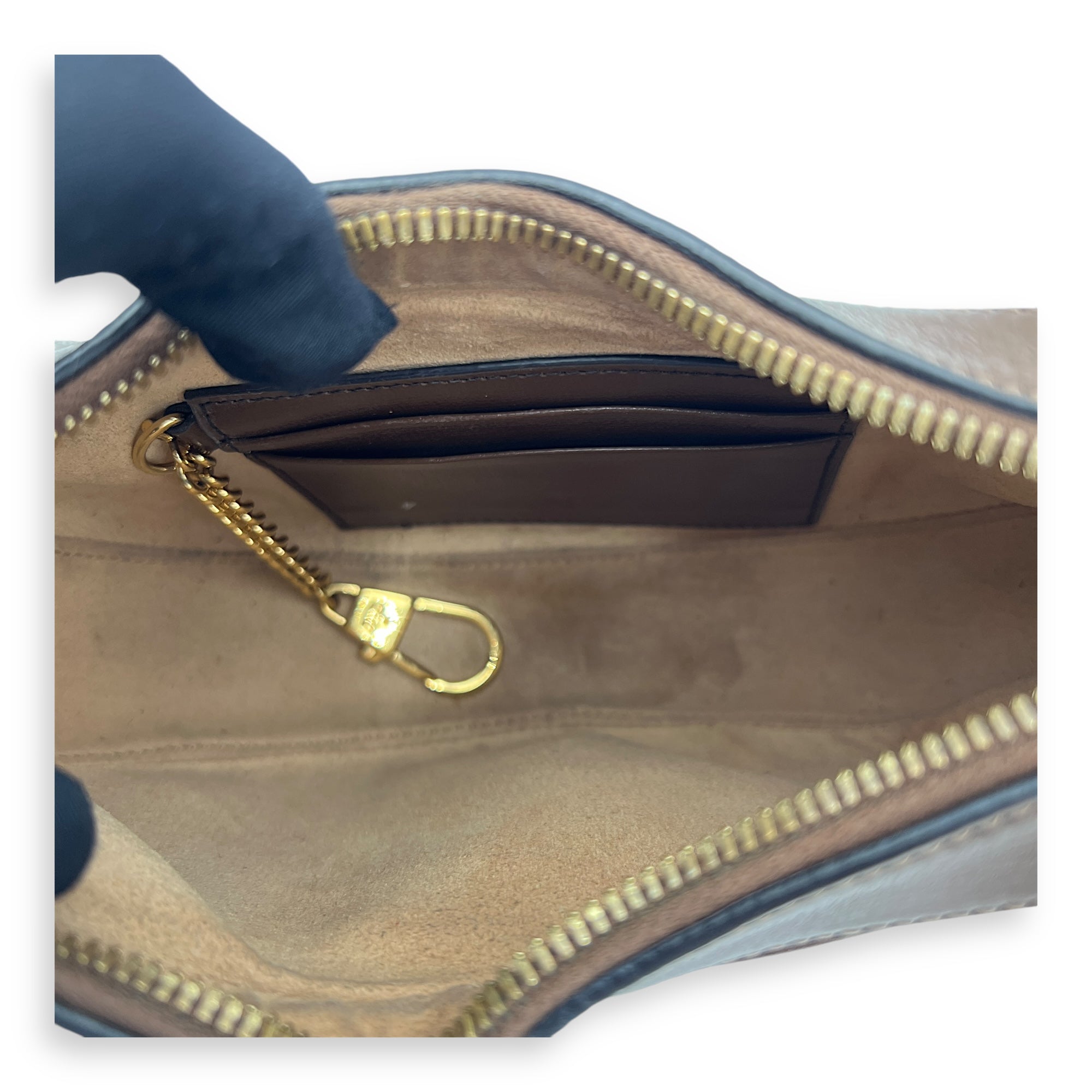 Half Moon Shoulder Bag Brown in Monogram Coated Canvas, Gold hardware