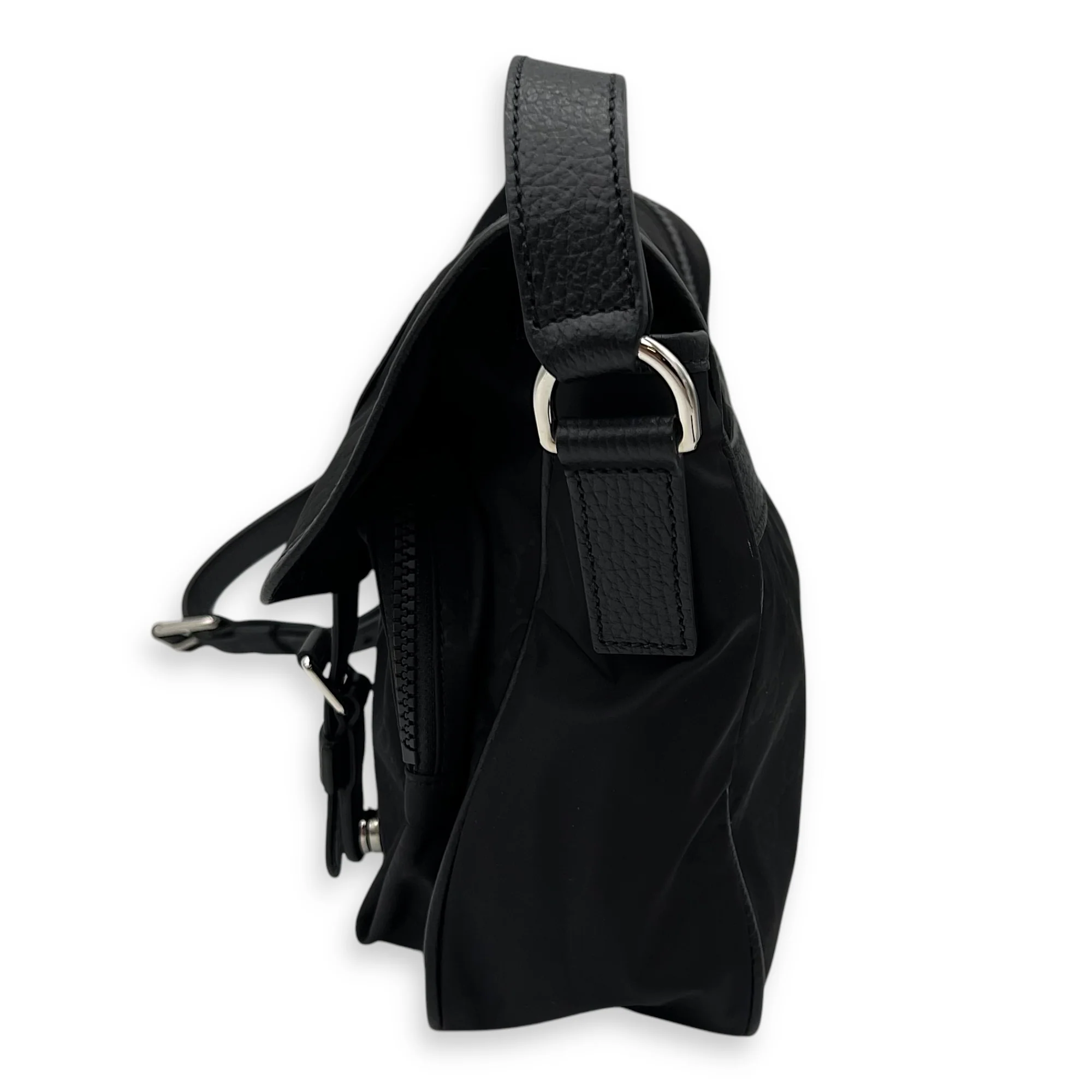 GG Crossbody Bag Black in Nylon, Silver hardware