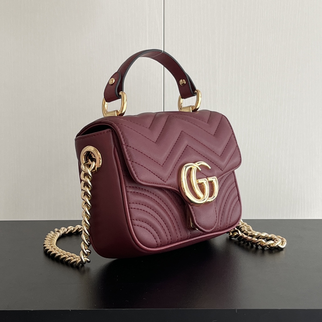 Gucci GG Marmont Mini Top Handle Bag-Red - Bag