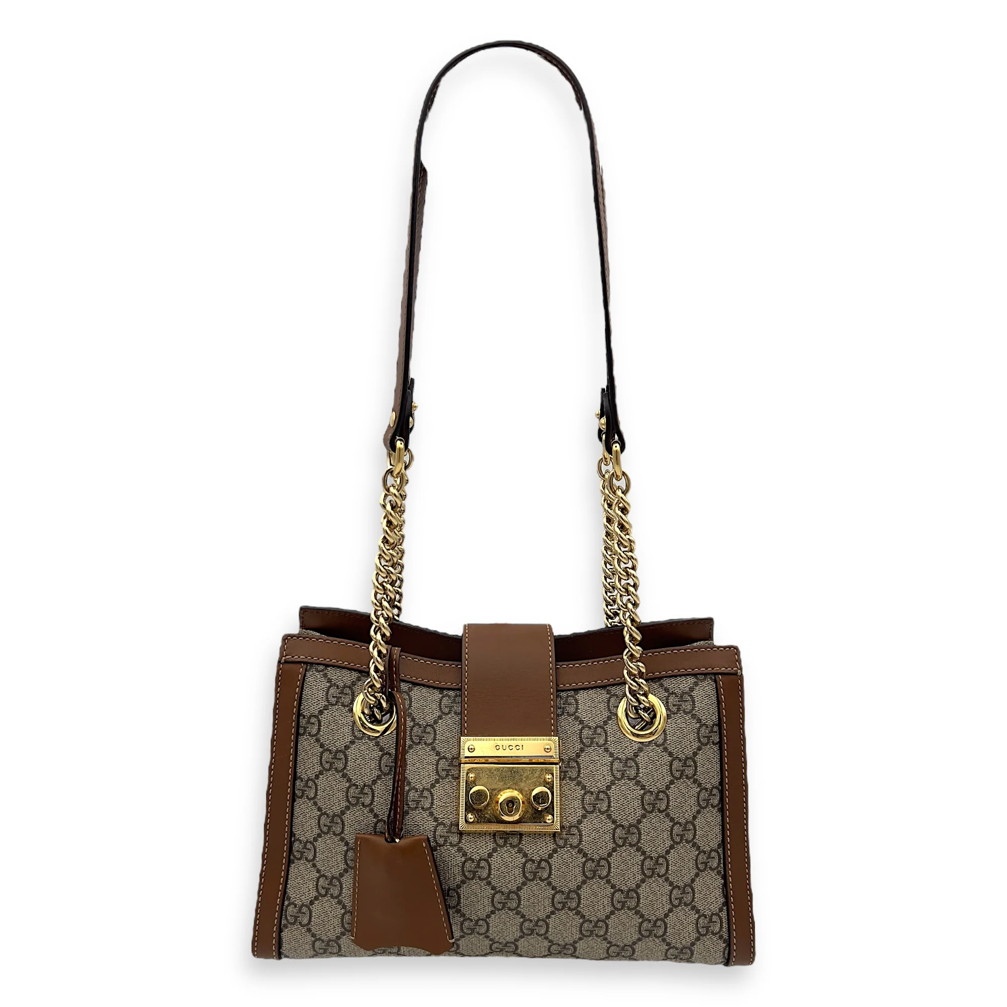Padlock Shoulder Bag Brown in Monogram Coated Canvas, Gold hardware