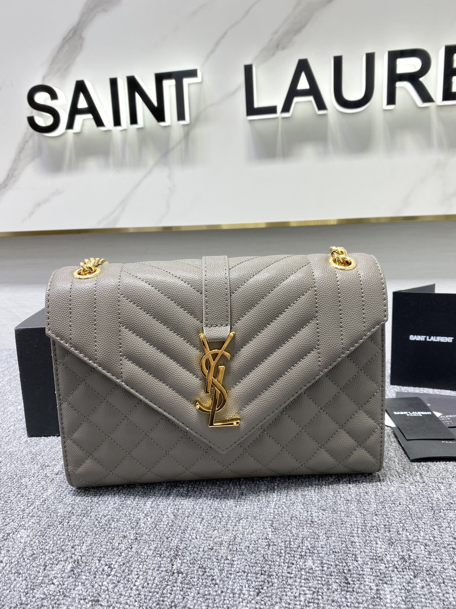YSL Envelope Medium Bag In Mix Matelasse Grain De Poudre Embossed Leather