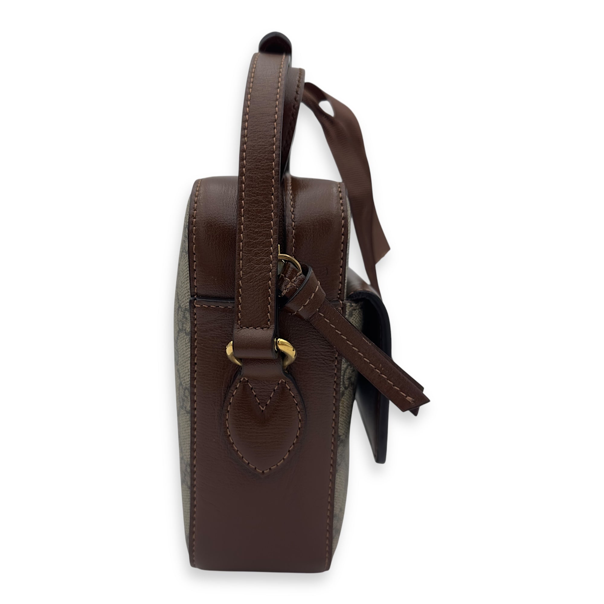 Horsebit 1955 Crossbody Bag Grey in Coated Canvas, Gold hardware