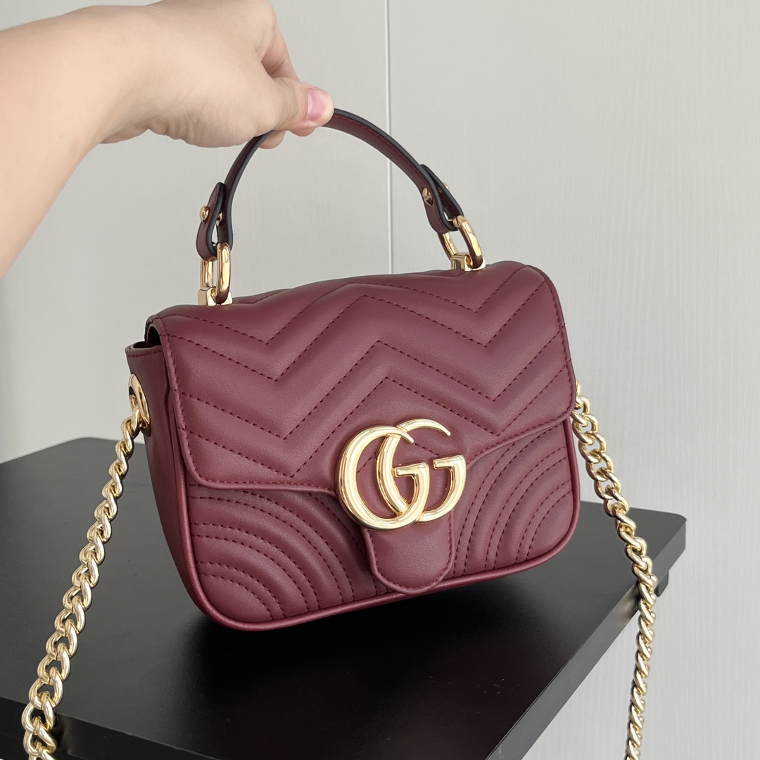 Gucci GG Marmont Mini Top Handle Bag-Red - Bag