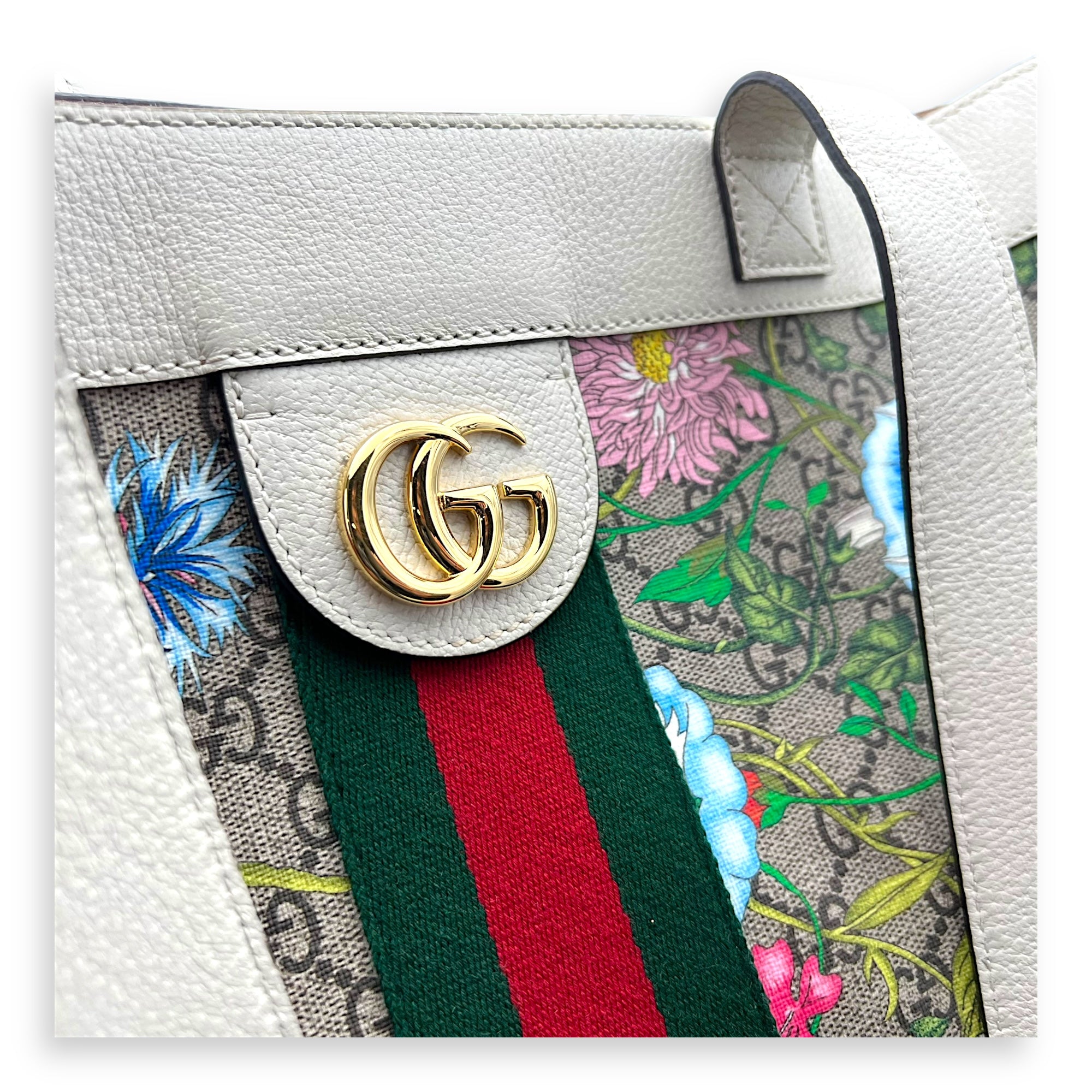 Ophidia Tote Bag White in Coated Canvas, Gold hardware