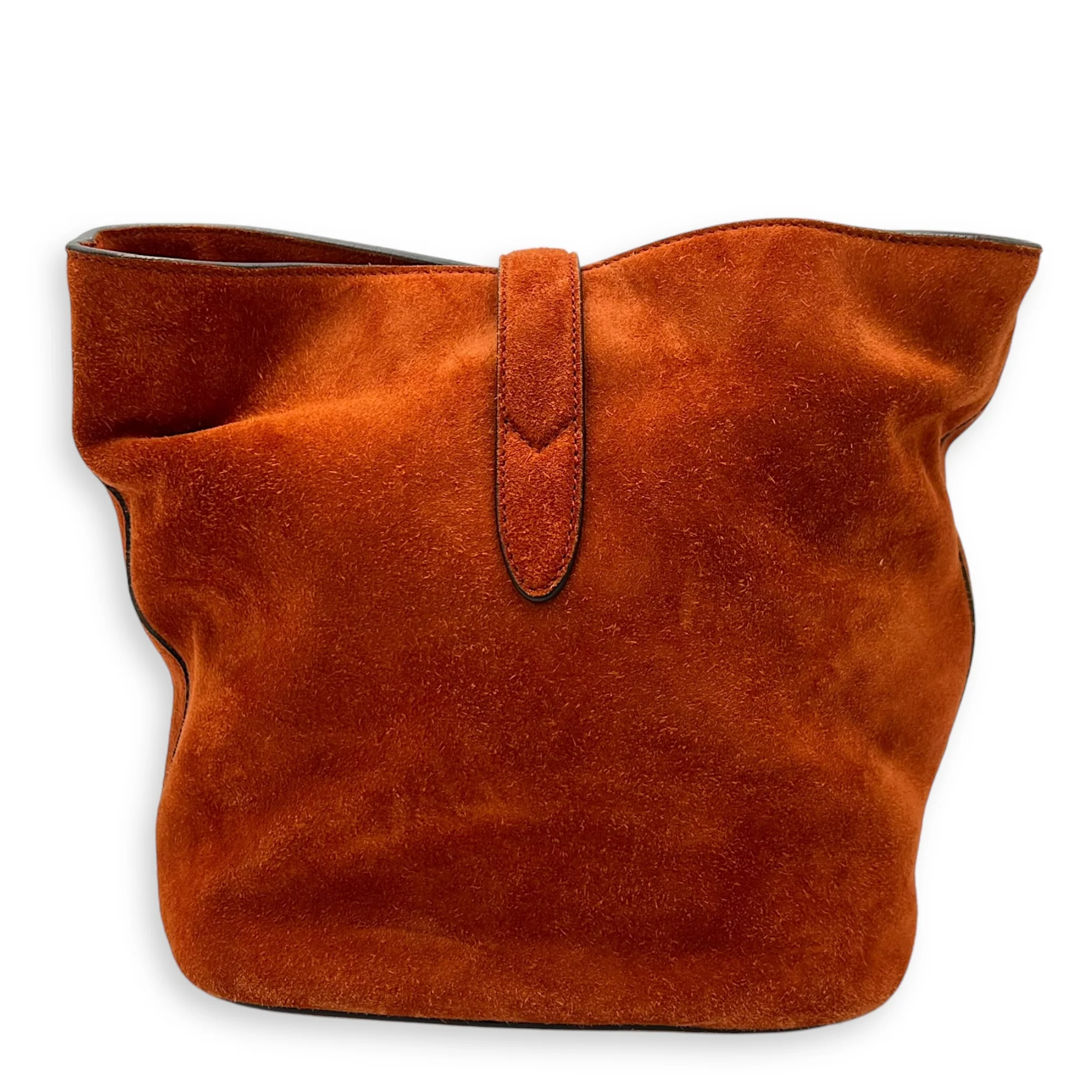 Jackie Orange Bucket Bag in Suede Leather, Gold hardware