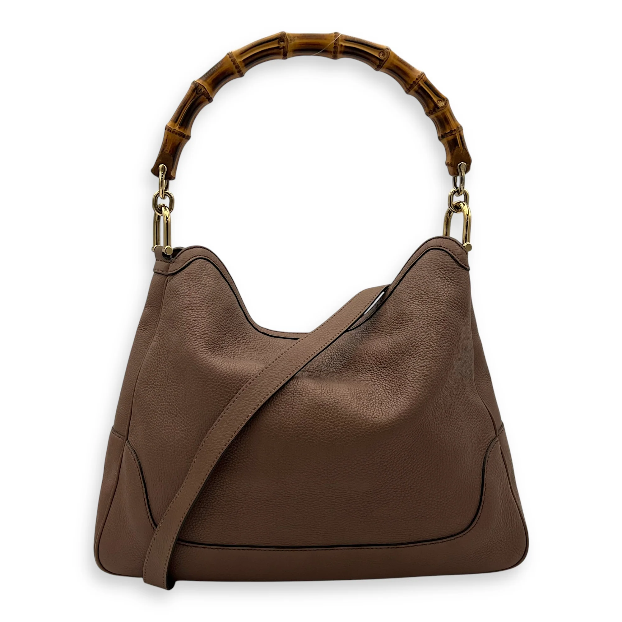 Bamboo Brown Top Handle Bag in Calfskin, Gold hardware