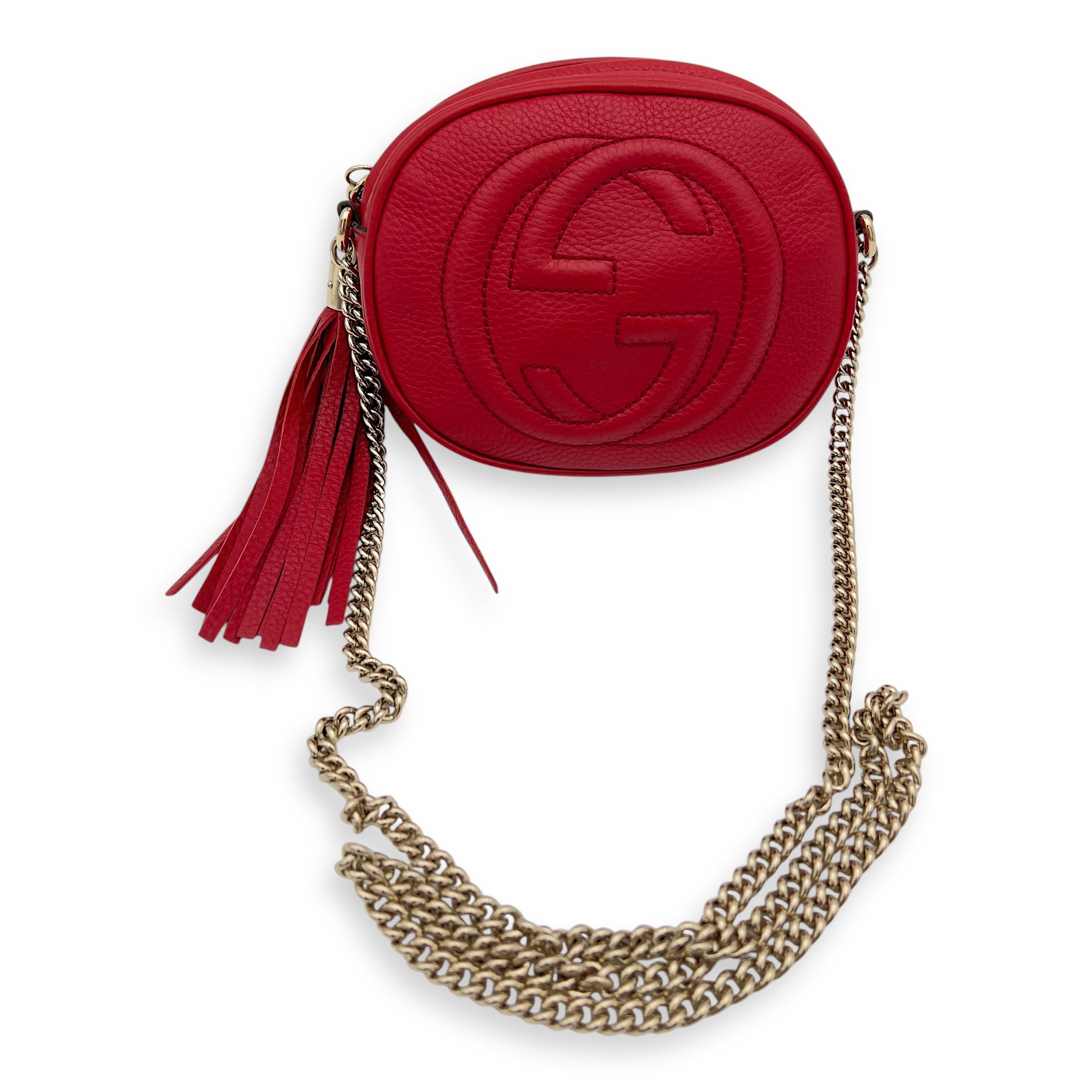 Soho Crossbody Bag Red in Calfskin, Gold hardware