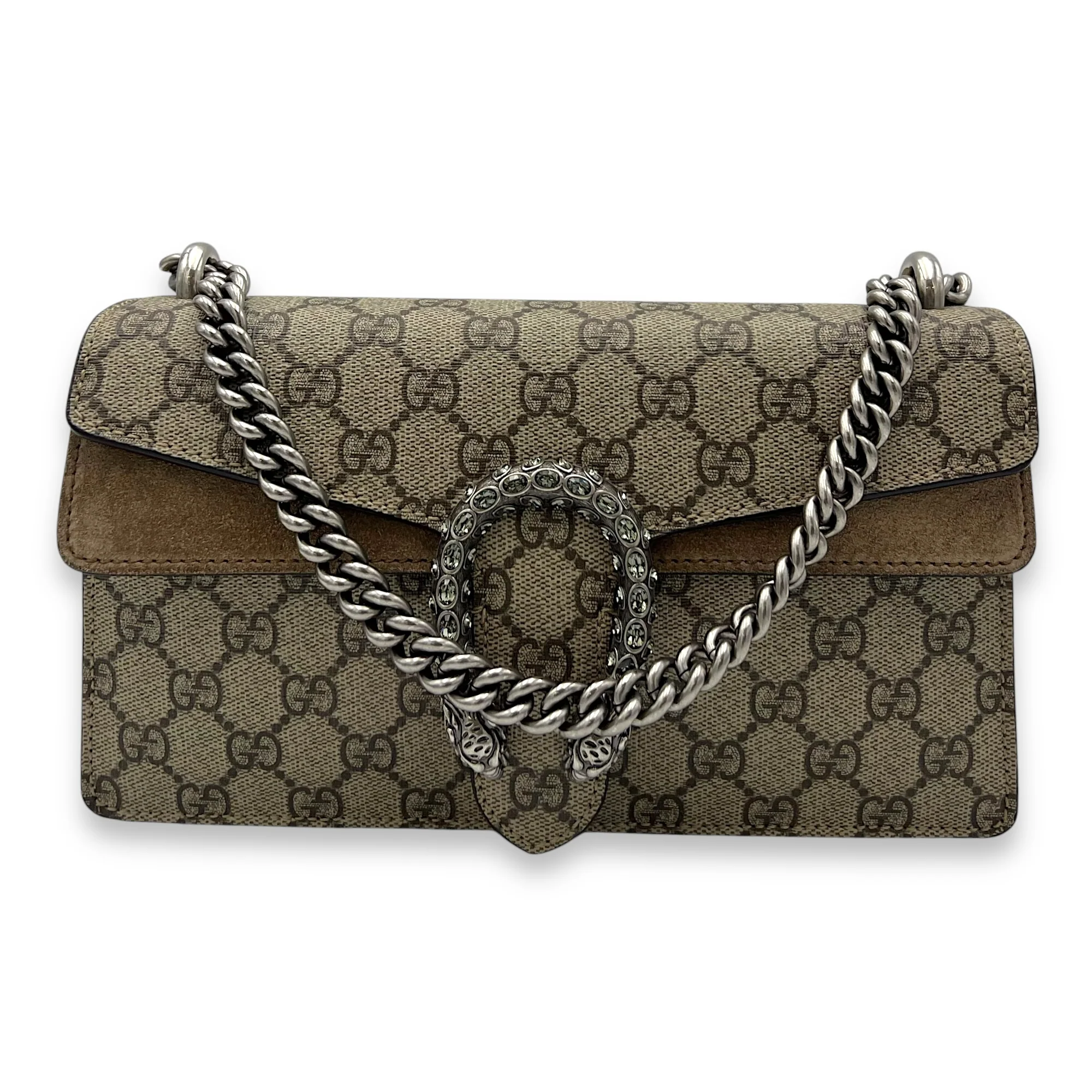 Dionysus Shoulder Bag Medium Brown in Coated Canvas, Silver hardware
