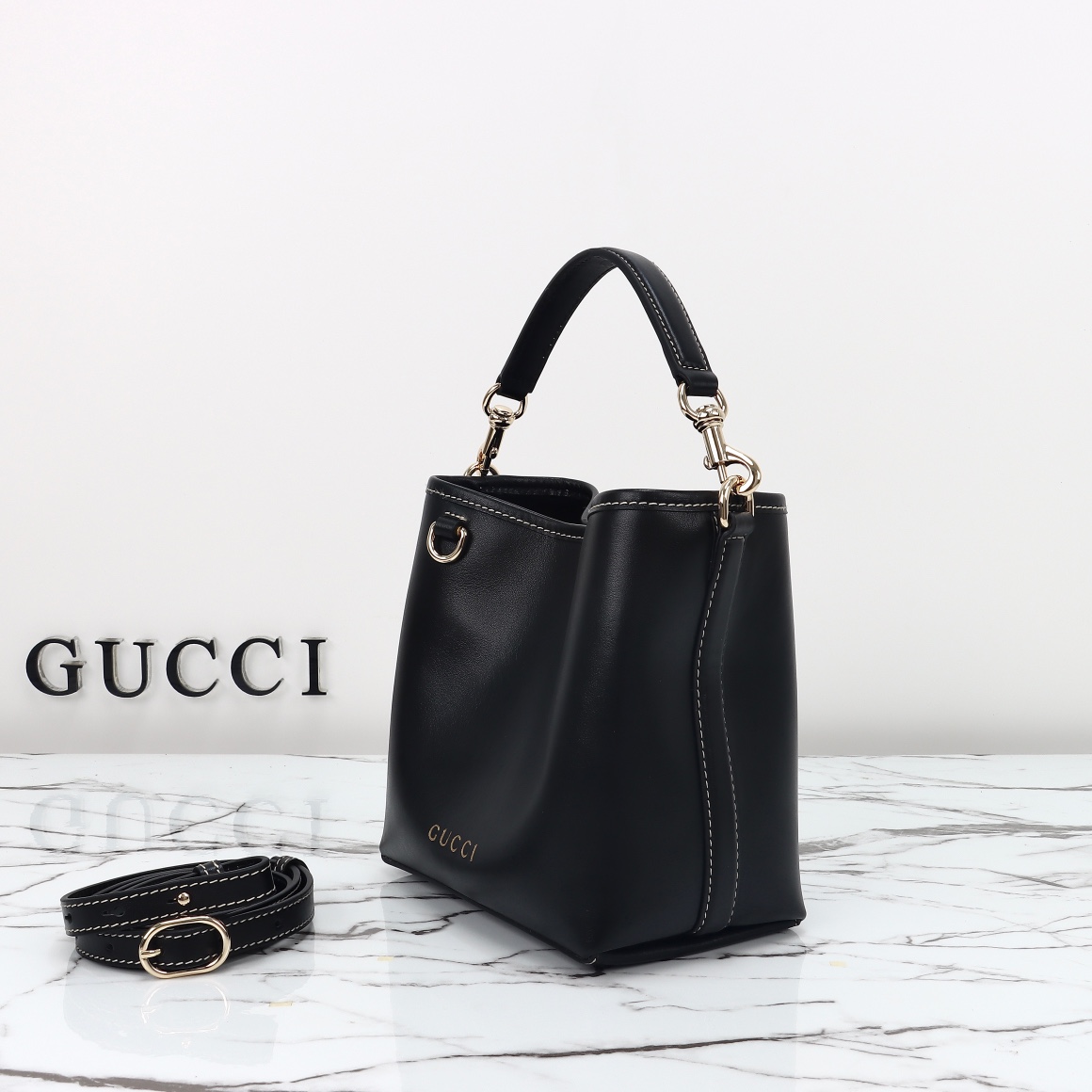 Gucci GG Emblem Bucket Bag - Black