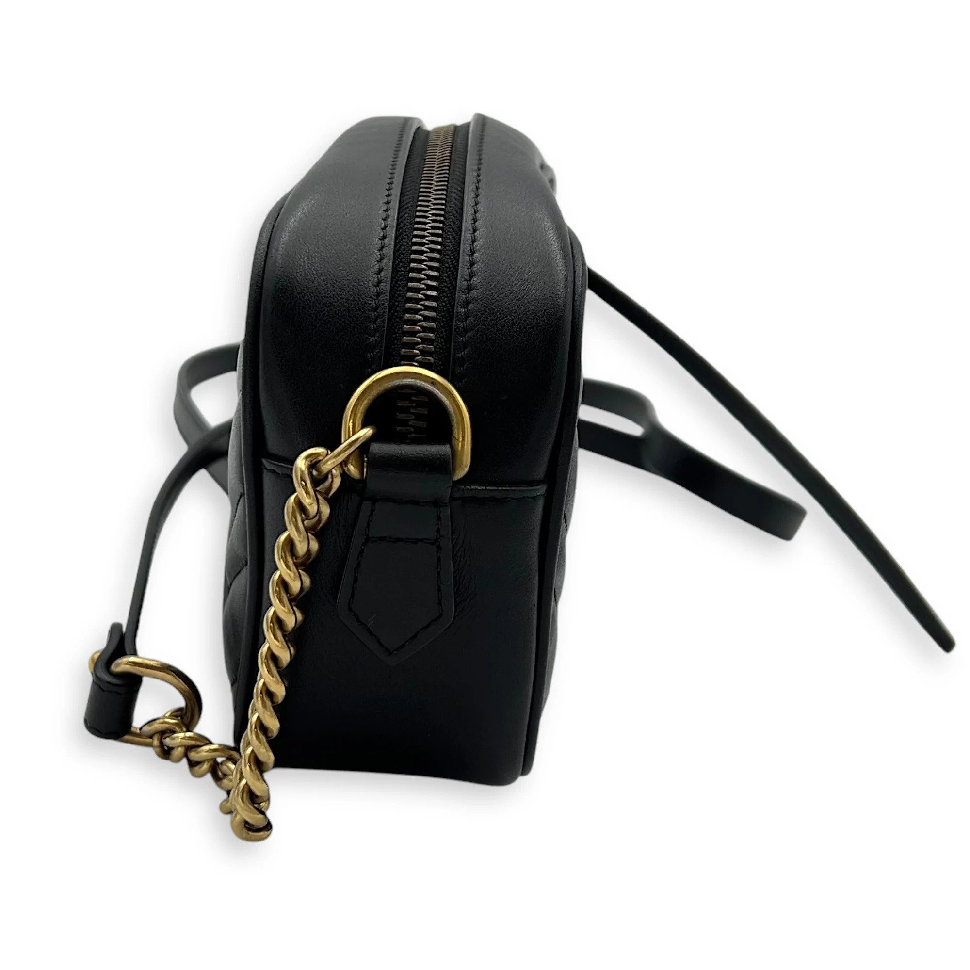 GG Marmont mini Black Crossbody Bag in Calfskin, Gold hardware