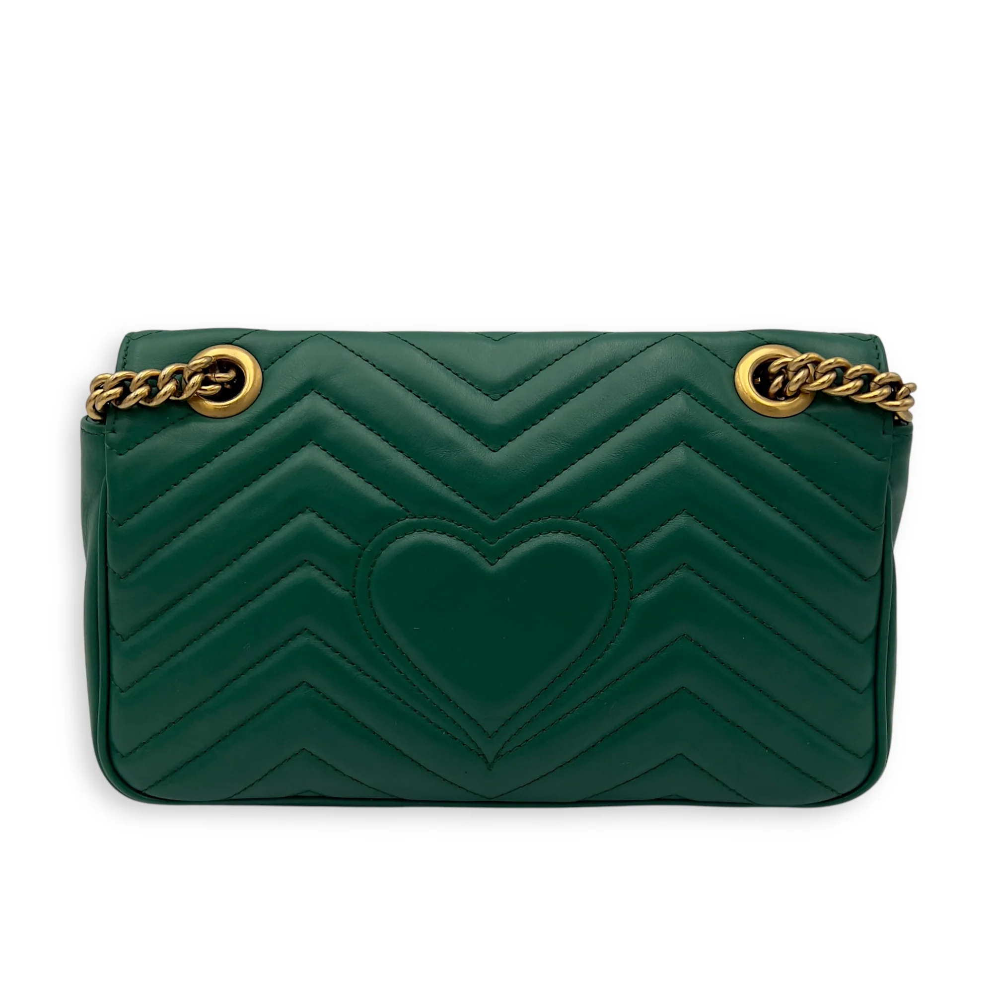 GG Marmont Shoulder Bag Small Green in Calfskin, Gold hardware