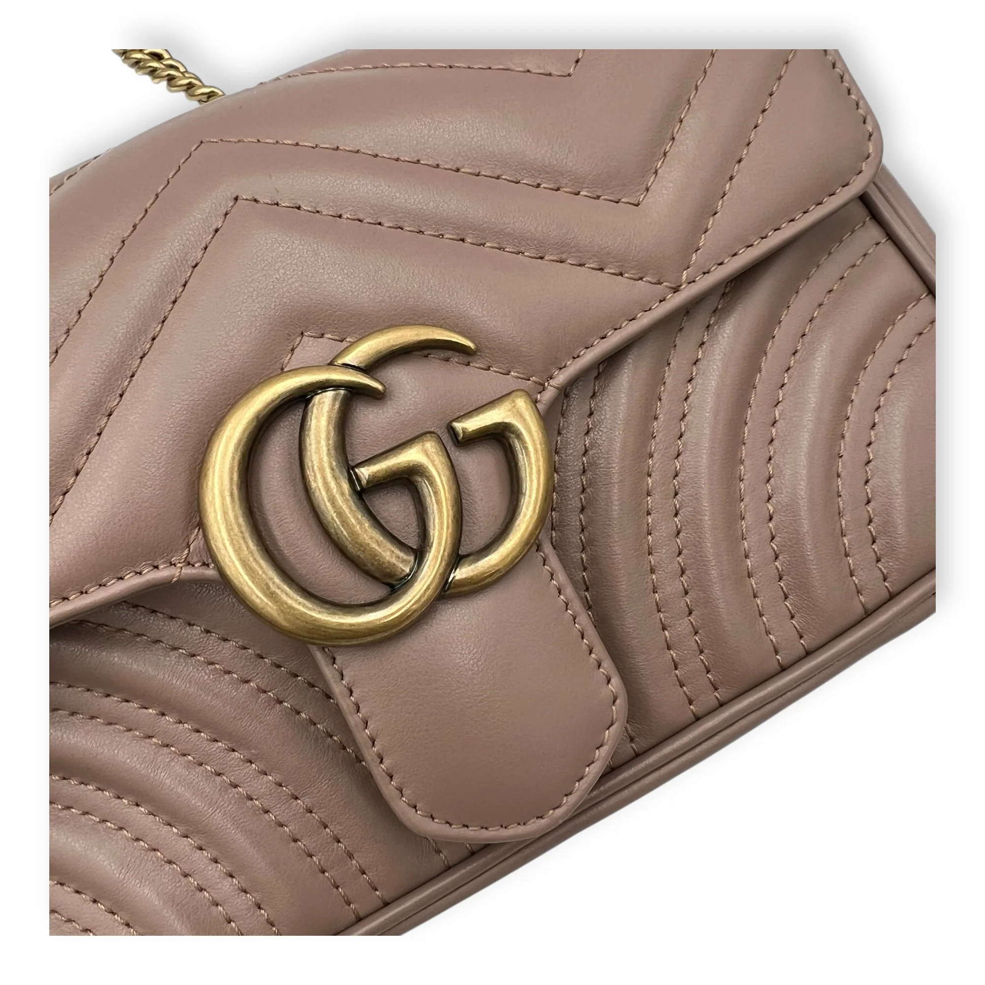 GG Marmont Mini Shoulder bag in Calfskin, Gold Hardware