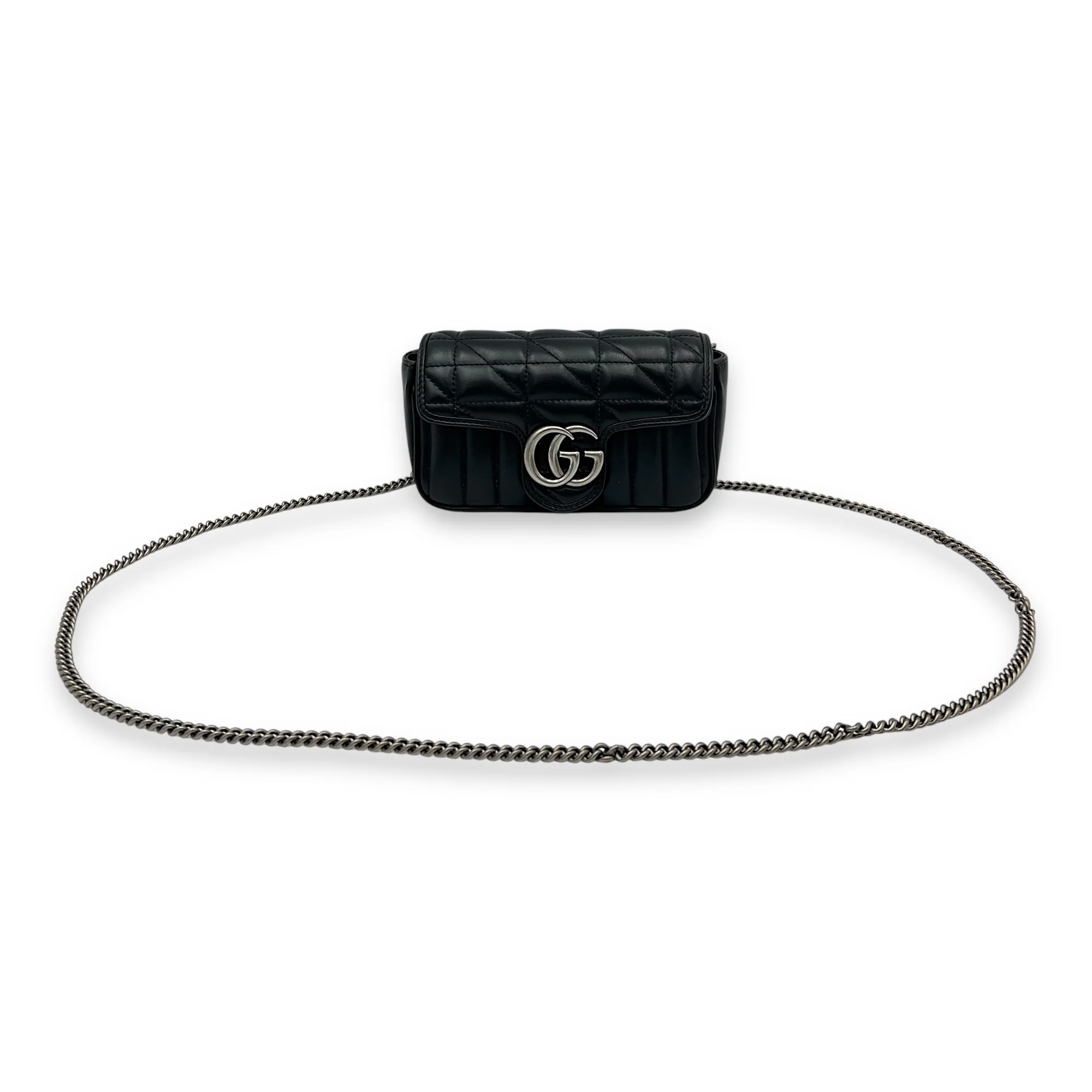 GG Marmont Super Mini Black Shoulder Bag in Calfskin, Silver hardware