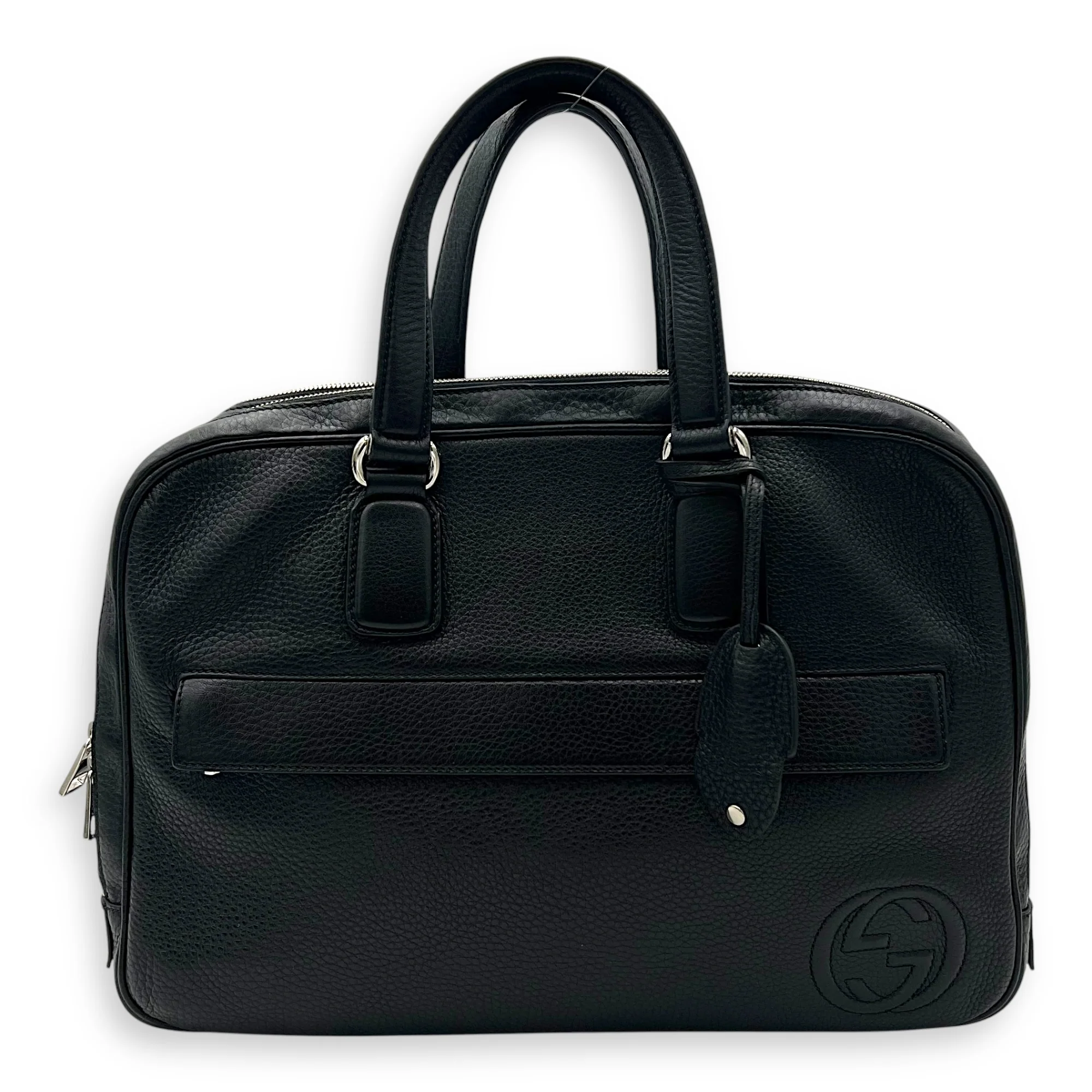 Soho Black Briefcase in Calfskin, Silver hardware