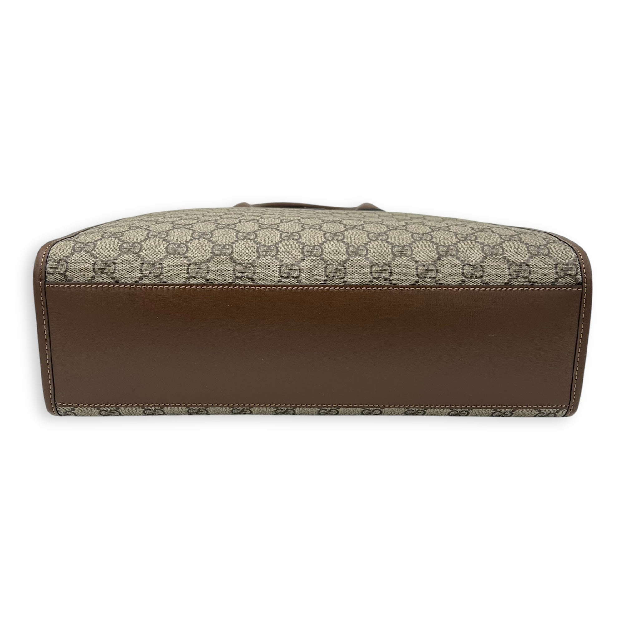 Interlocking G Brown Top Handle Bag in Coated Canvas, Gold hardware