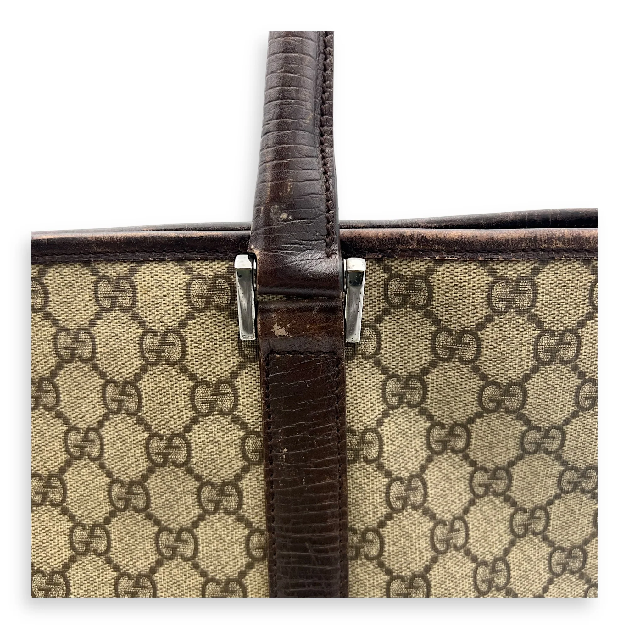 Vintage Top Handle Bag Brown in Coated Canvas, Silver hardware
