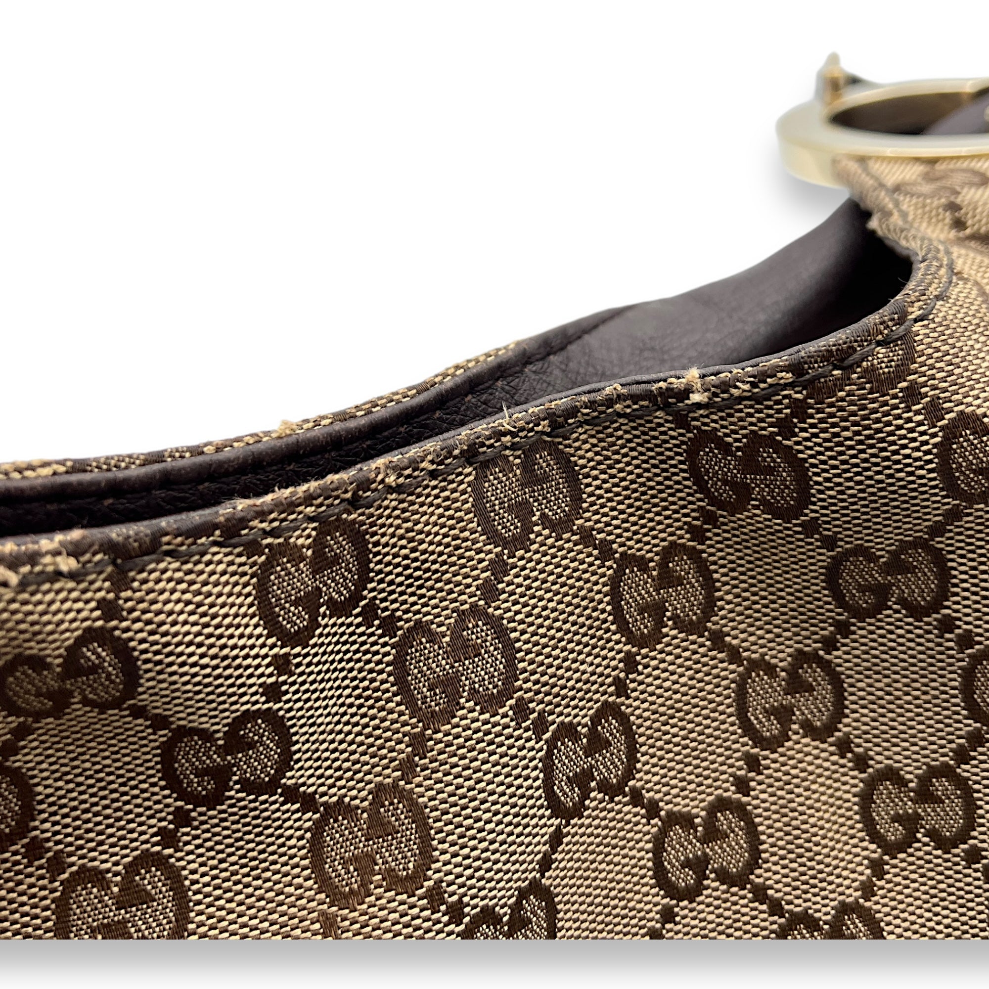 Shoulder Bag Brown in Jacquard, Light Gold hardware