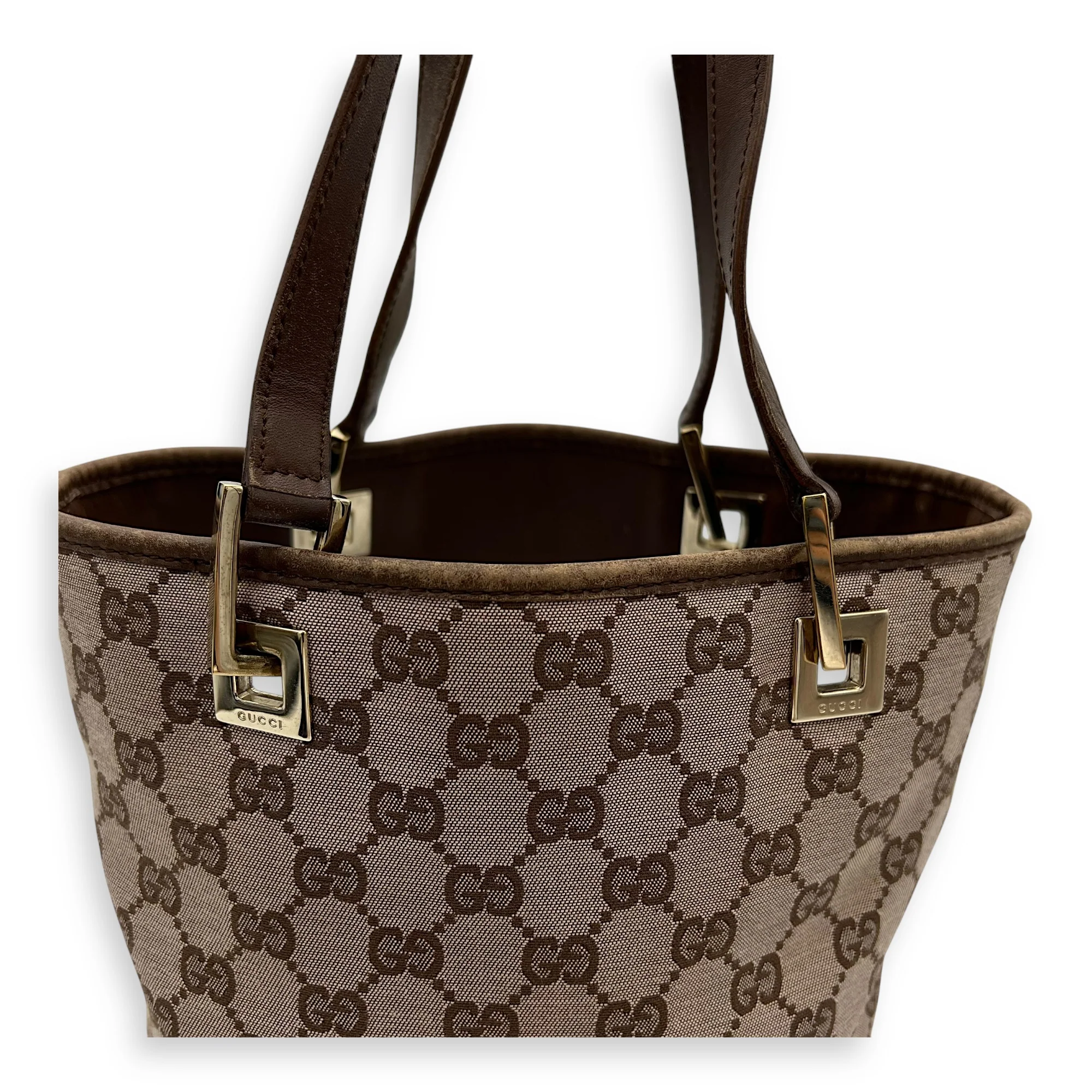 GG Tote Bag Brown in Canvas, Gold hardware