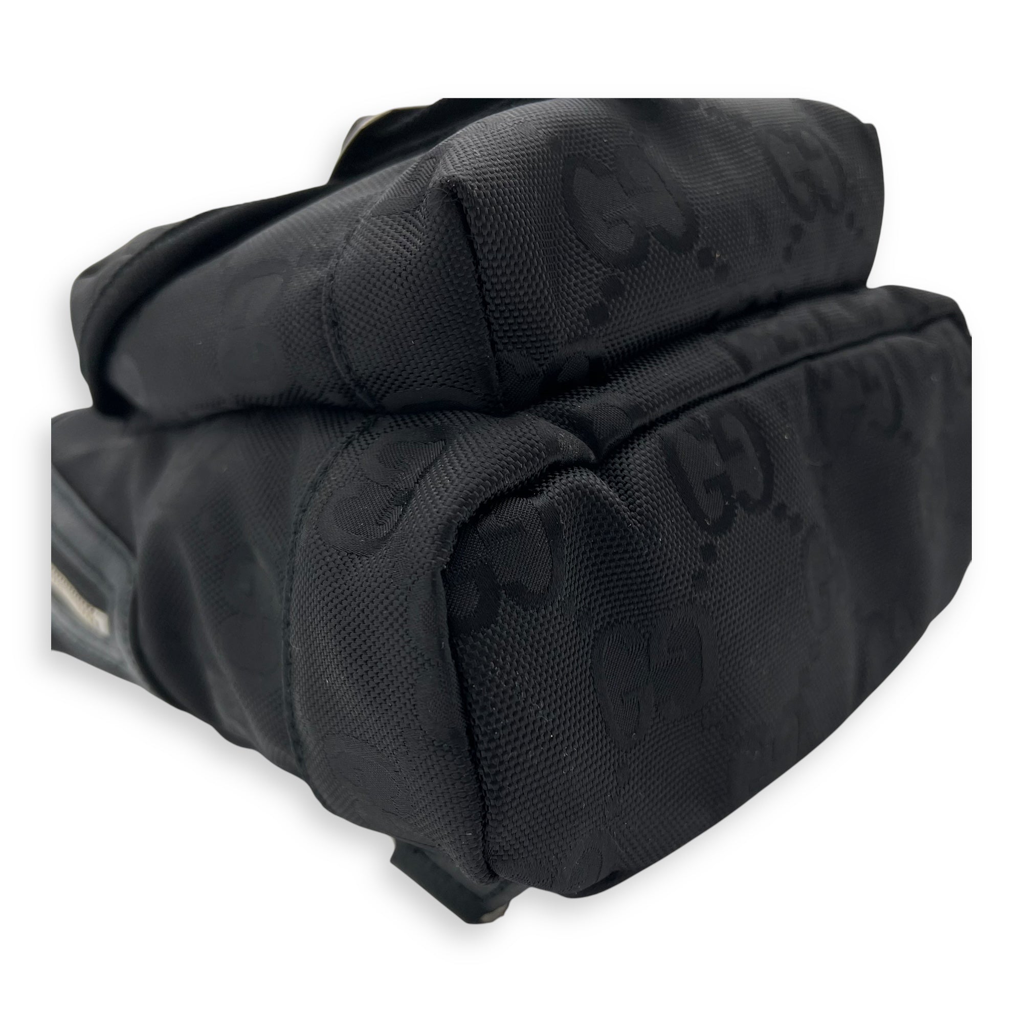 GG Backpack Black in Nylon, Silver hardware