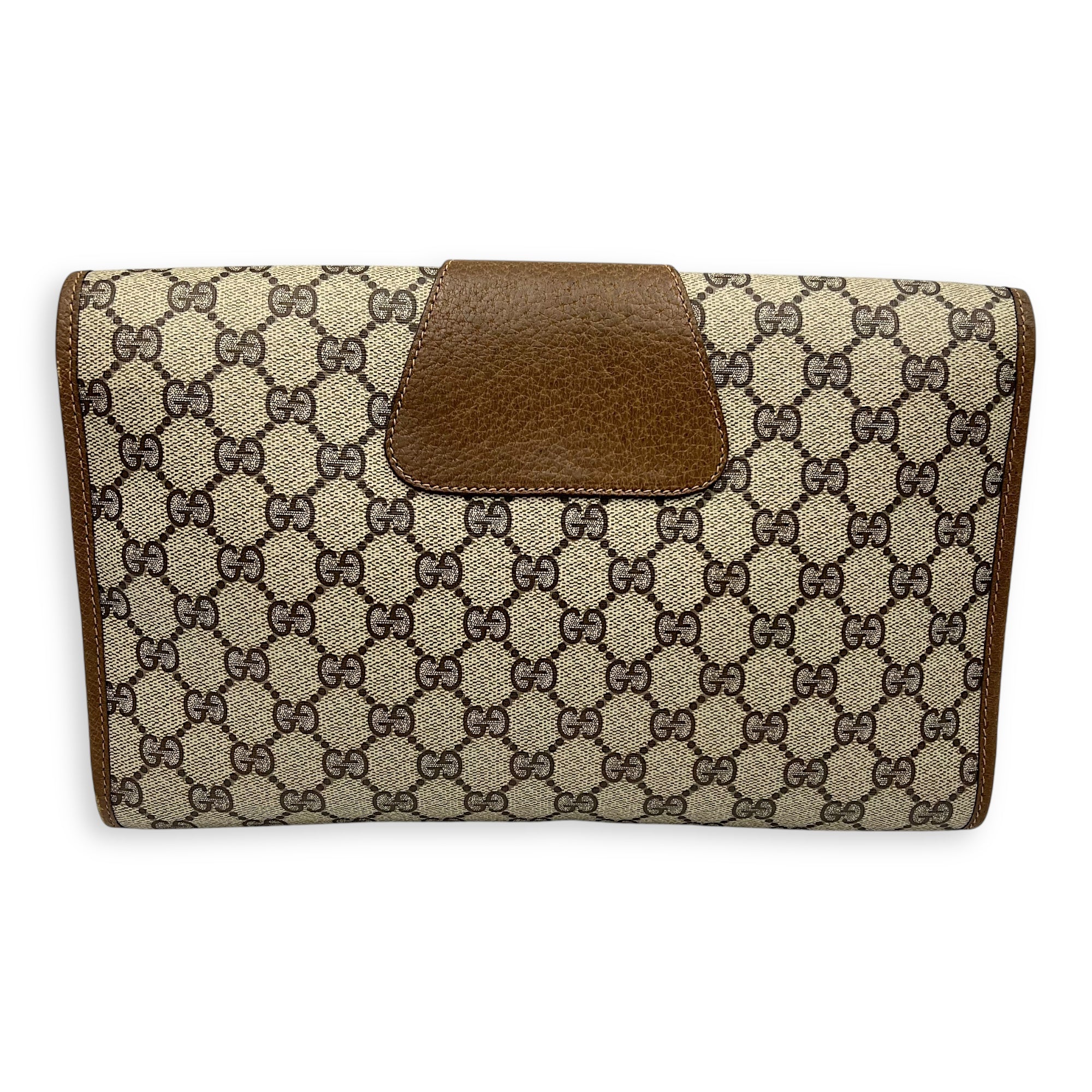 Vintage Clutch Brown in Coated Canvas, Gold hardware