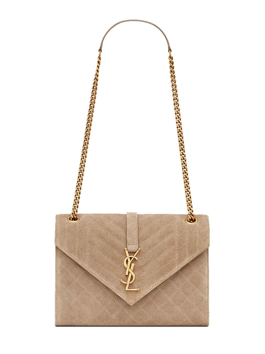 Envelope Medium Chain Bag in Mix Matelasse Corduroy in Greyish Brown
