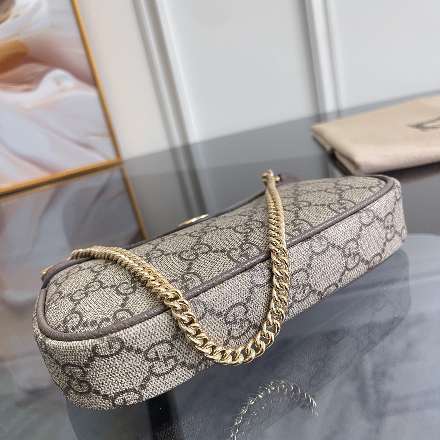 [TOP]Gucci Ophidia Collection Small Handbag - Beige And Dark Brown Bag