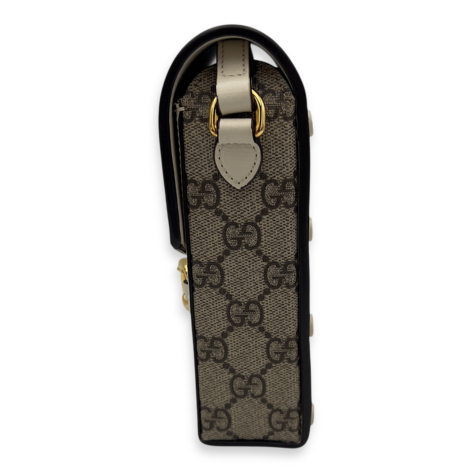Horsebit 1955 Brown Crossbody Bag in Monogram Coated Canvas, Gold hardware